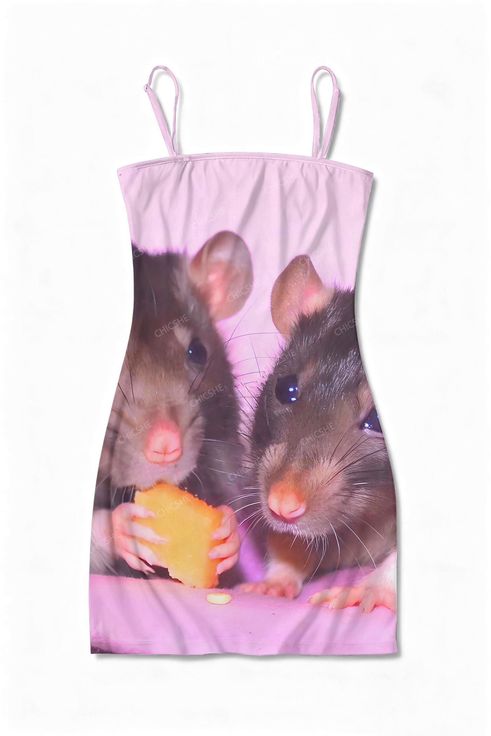  Cheese Rat Y2K Print Slip Dress Chicshe