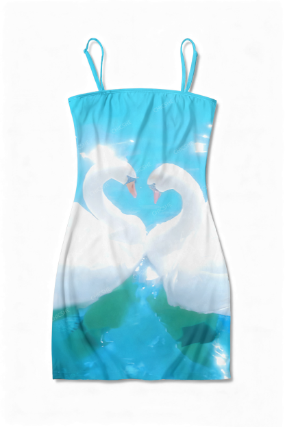  Swan Lake Y2K Print Slip Dress Chicshe