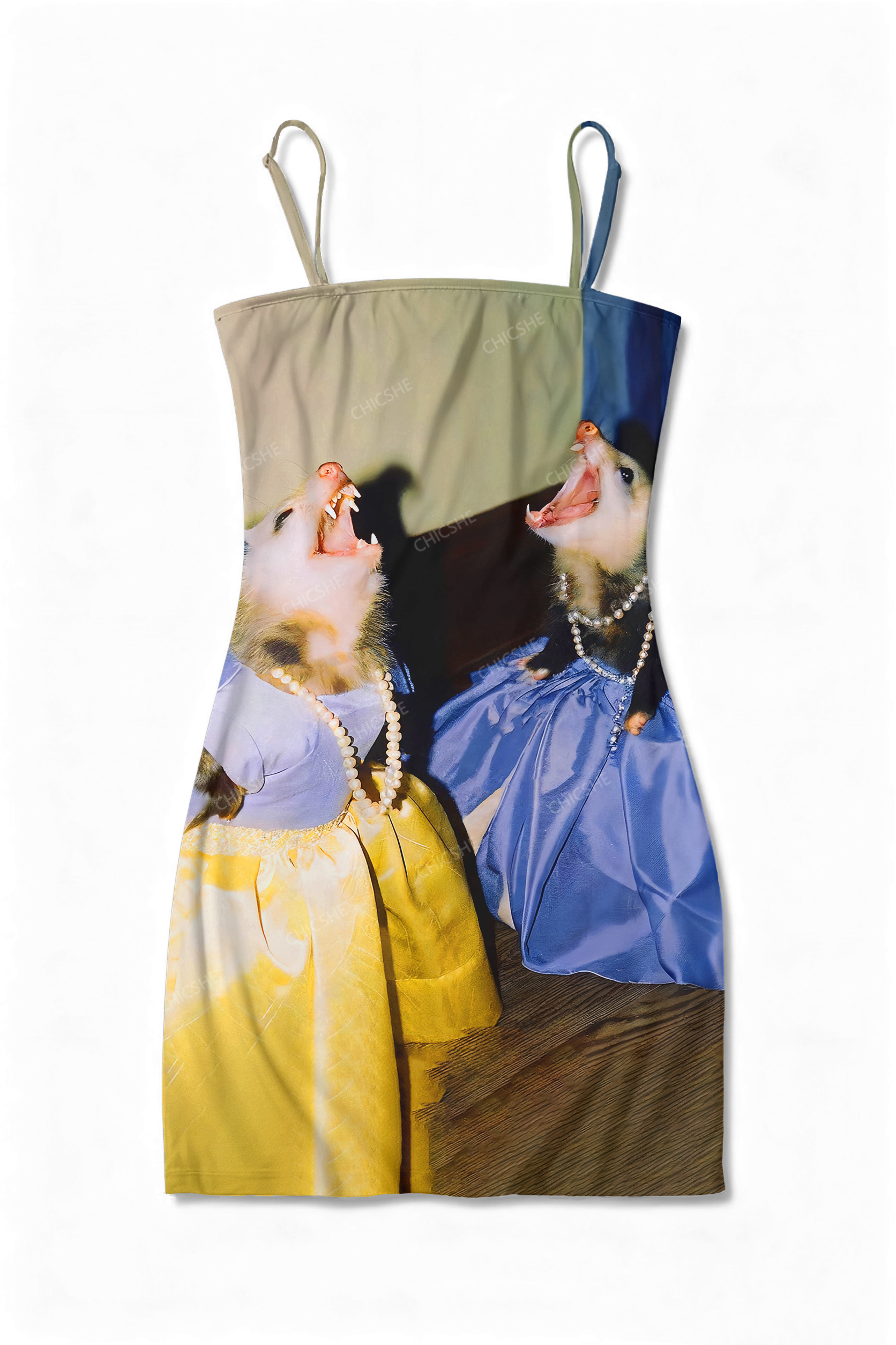 Screaming Raccoon Y2K Print Slip Dress Chicshe