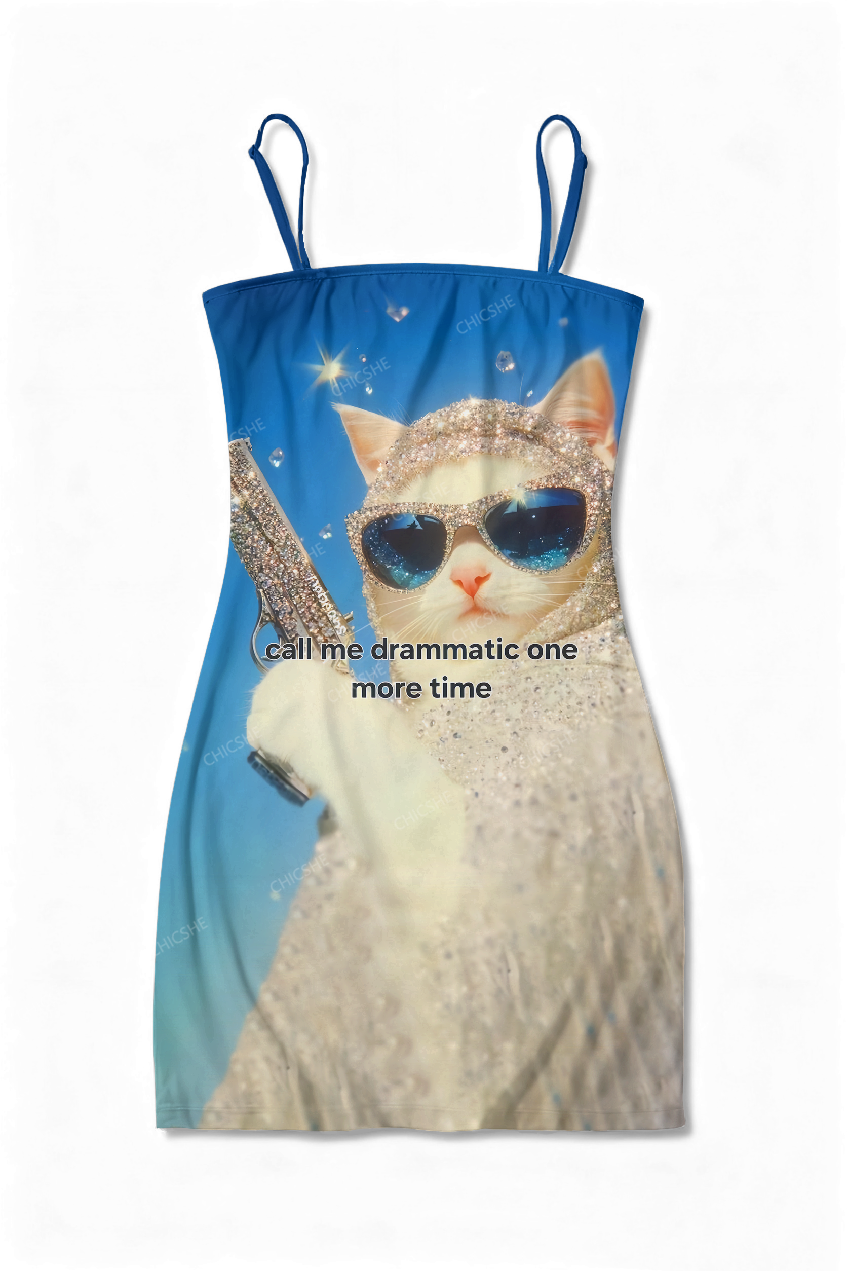  Chicshe Call Me Drammtic One More Time Y2K Print Slip Dress