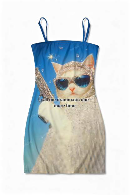  Chicshe Call Me Drammtic One More Time Y2K Print Slip Dress