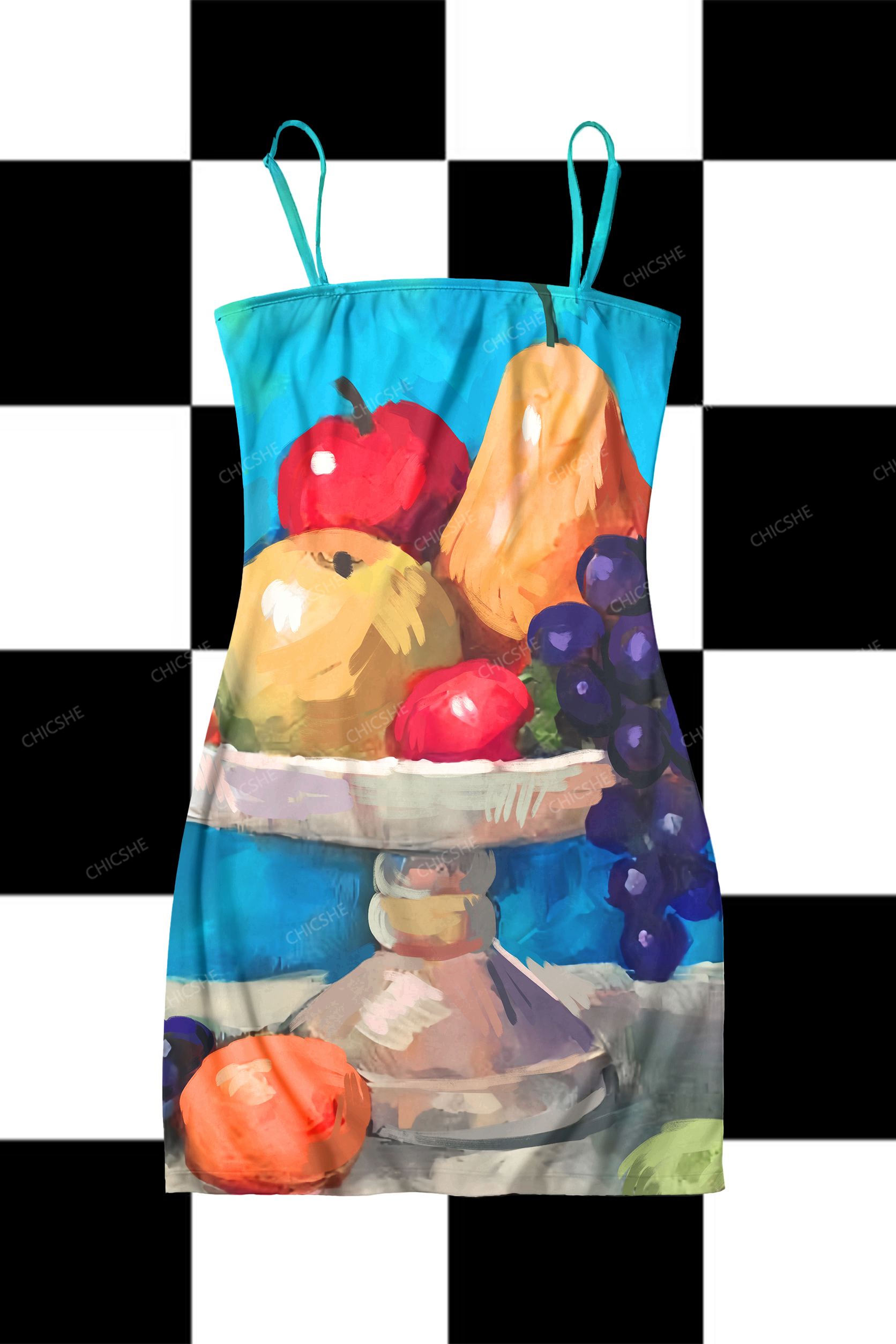 Fruit Oil Painting Print Y2K Print Slip Dress Chicshe 
