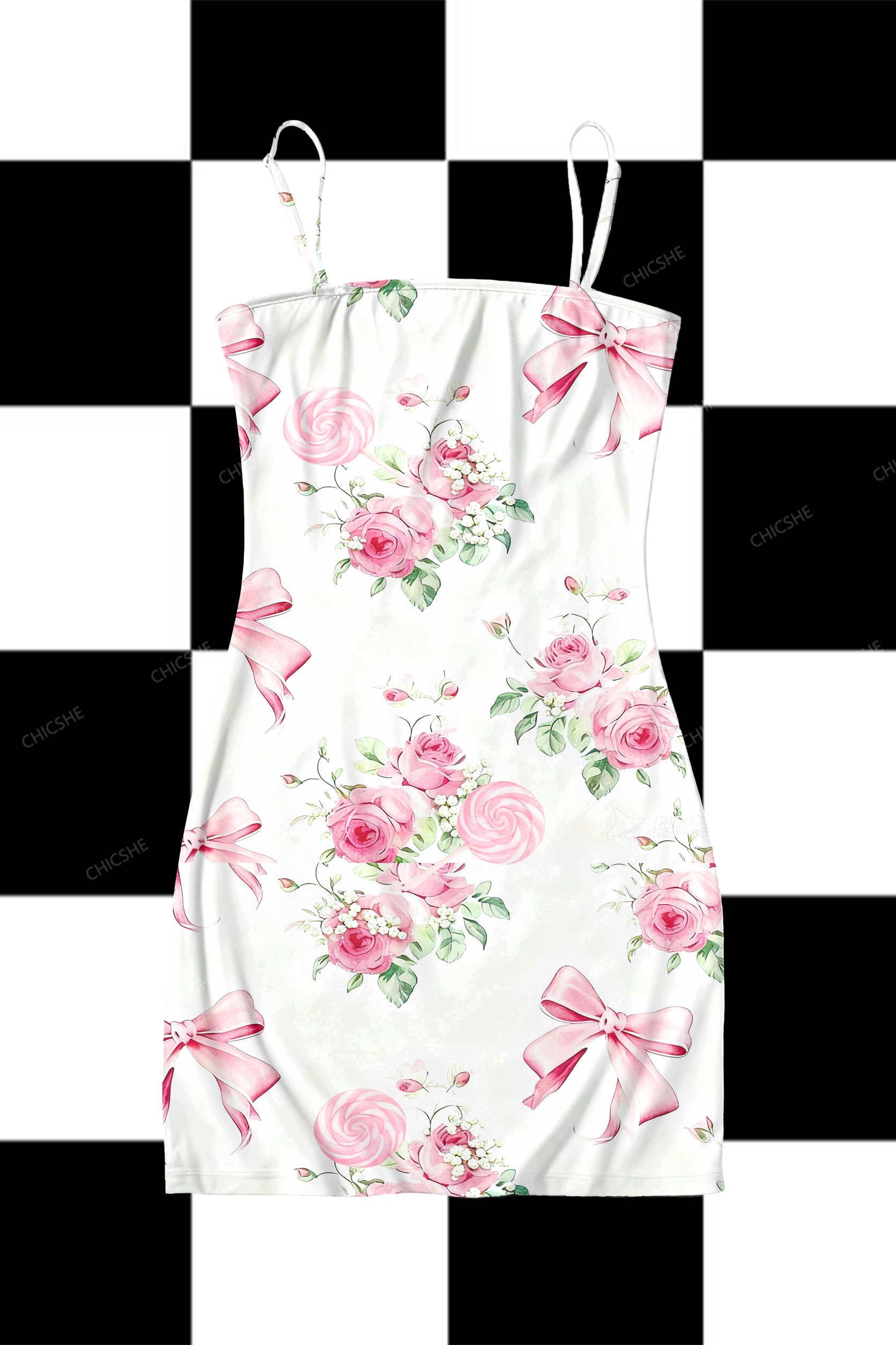 Chicshe Romantic Floral Bow Y2K Print Slip Dress  