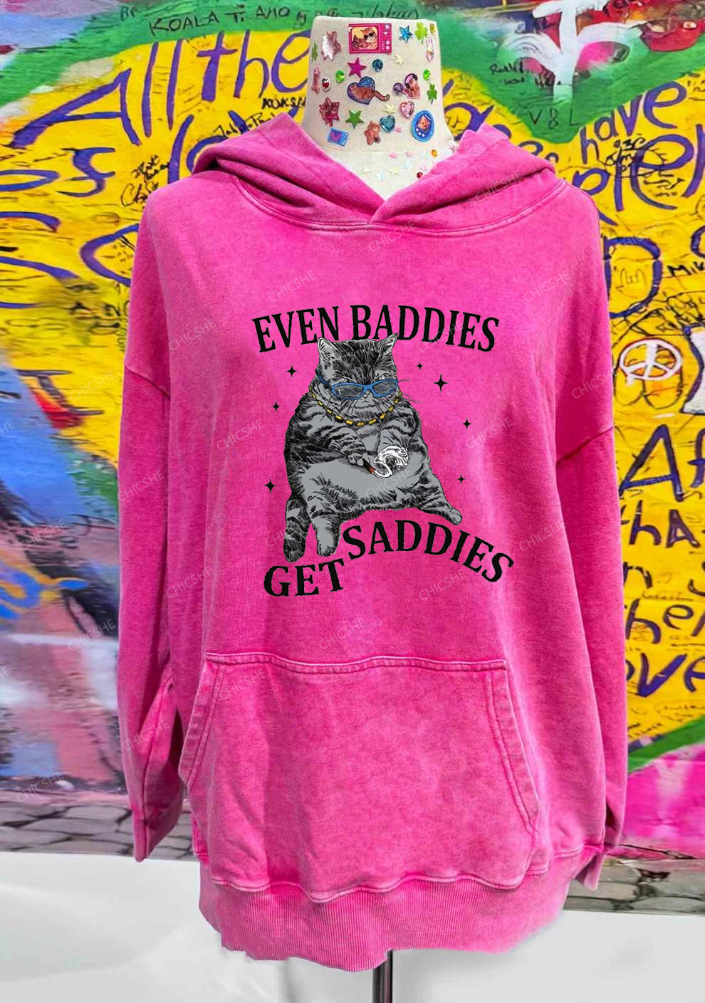 Even Baddies Get Saddies Y2K Washed Hoodie Chicshe