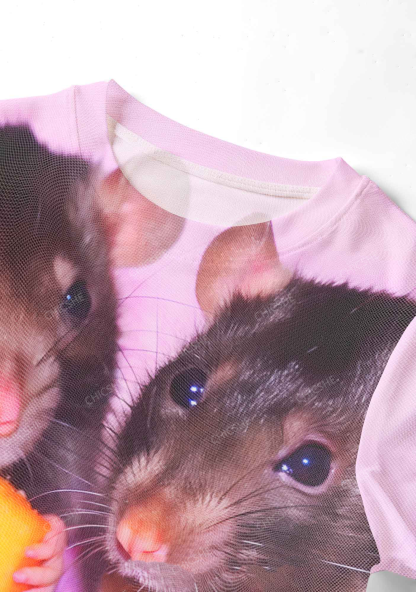 Chicshe Pink Mouse Print Y2K  Mesh Crop Top