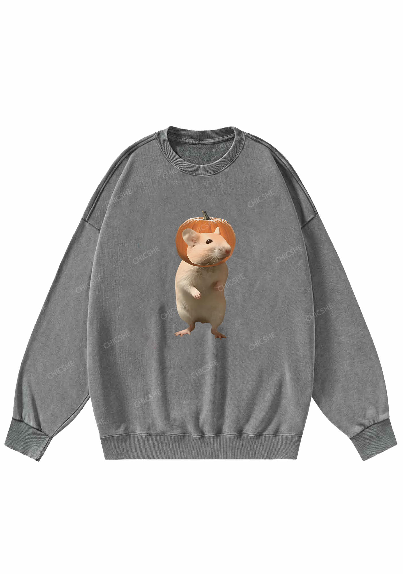 Chicshe Halloween Pumpkin Rat Y2K Washed Sweatshirts 