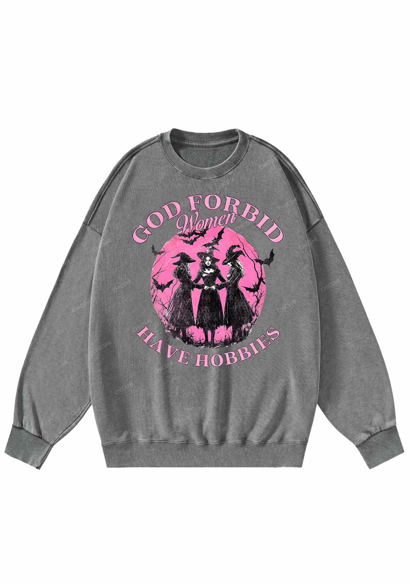 Chicshe Halloween God Forbid Women Hobbies Y2K Washed Sweatshirts 