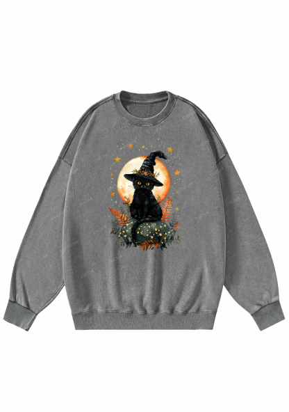 Chicshe Halloween Black Cat Y2K Washed Sweatshirts 