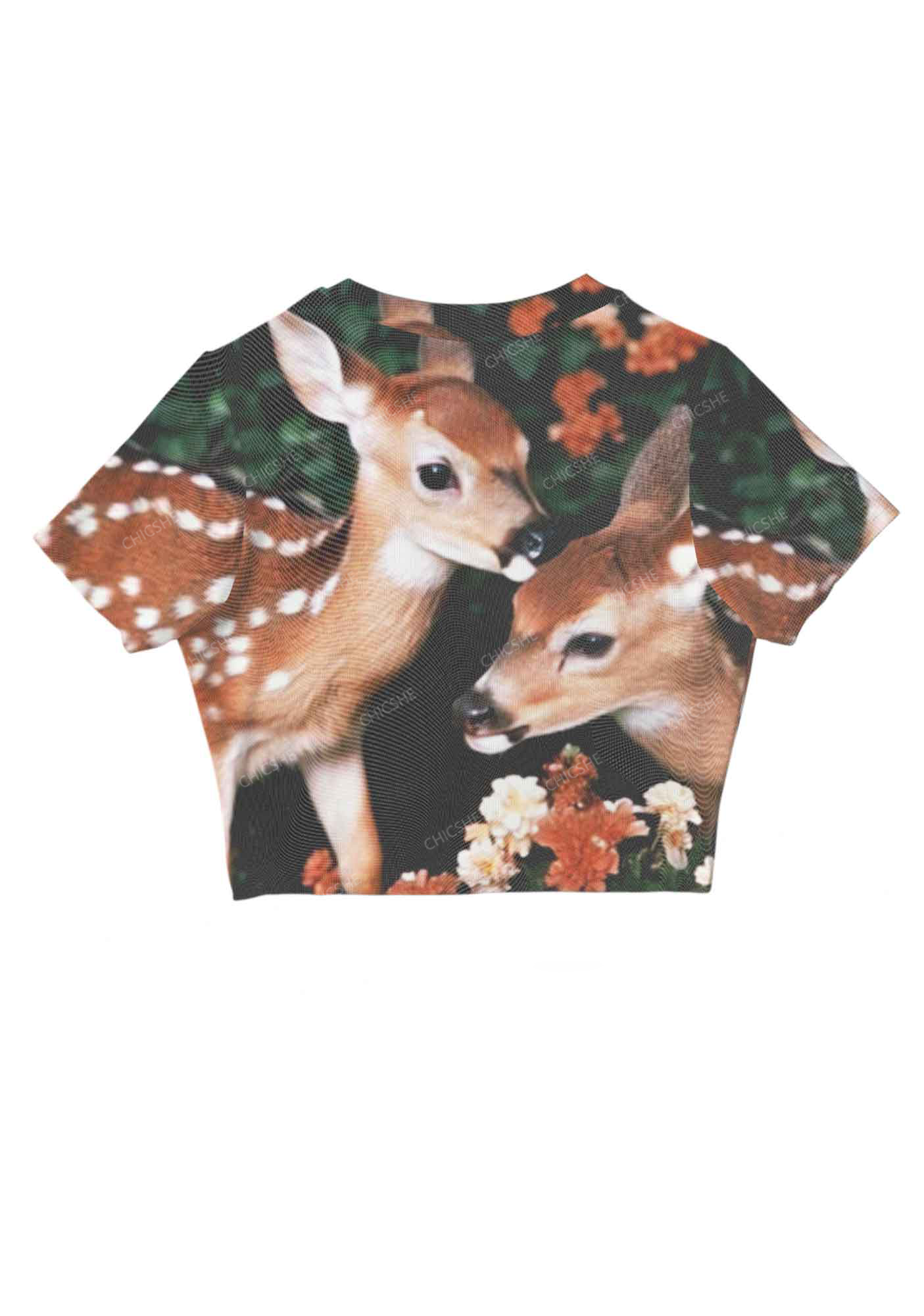 Chicshe Retro Cute Deer Y2K  Mesh Crop Top