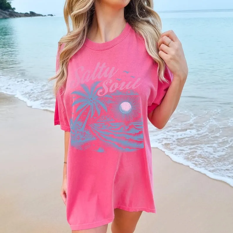 Salty Soul T-Shirt Beach Summer Vacation Retro Trendy Unisex Tee Spring Break Graphic Shirt 