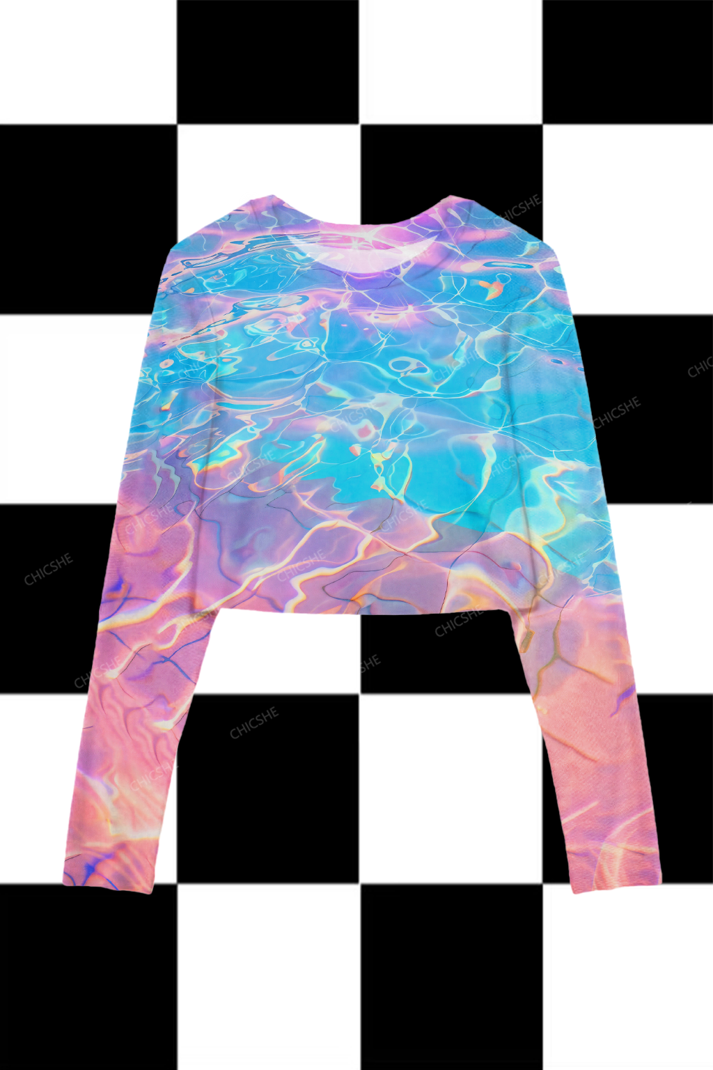 Chicshe Sea ​​Water In The Sun Y2K Mesh Long Sleeve Crop Top
