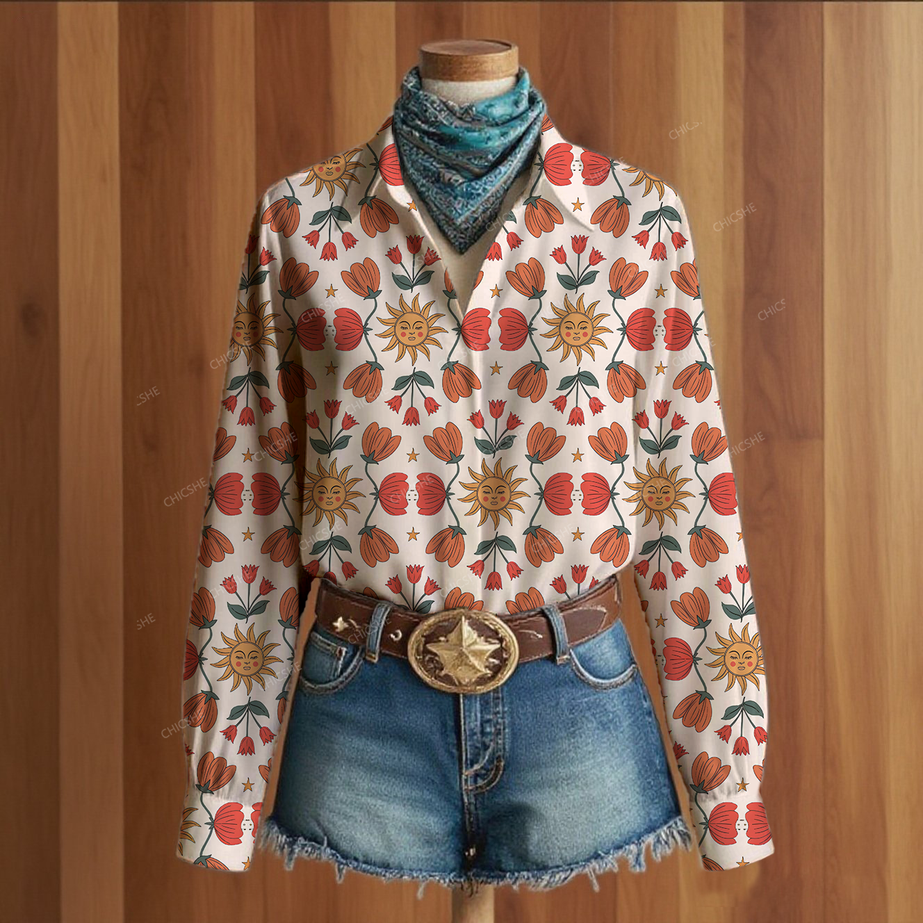 Women's Retro Bohemian Print Long Sleeve Shirt