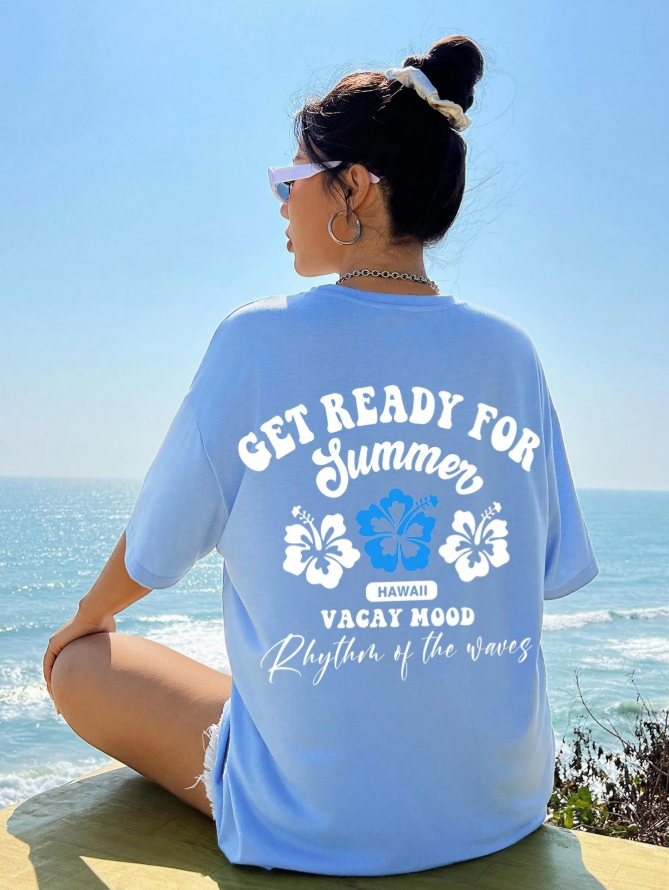 Aloha Oversized Graphic T-Shirt Hawaii Tropical Beach Floral Print Tee