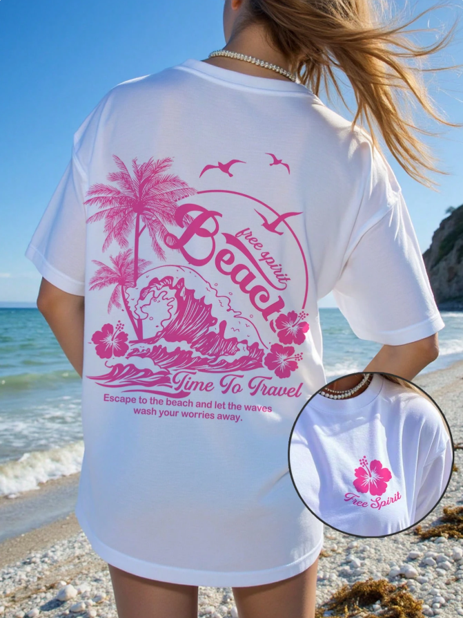 Minimalist Island Resort and Tropical Floral Graphic Tee