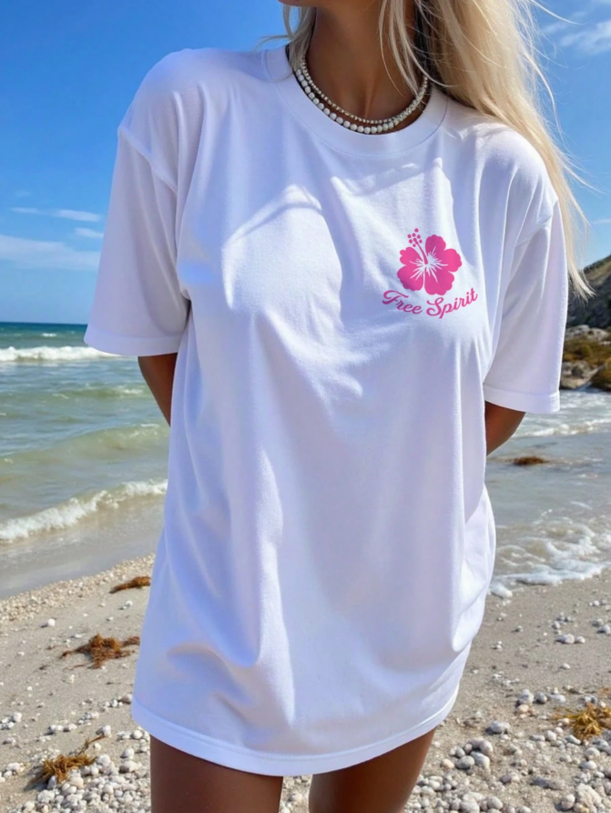 Minimalist Island Resort and Tropical Floral Graphic Tee