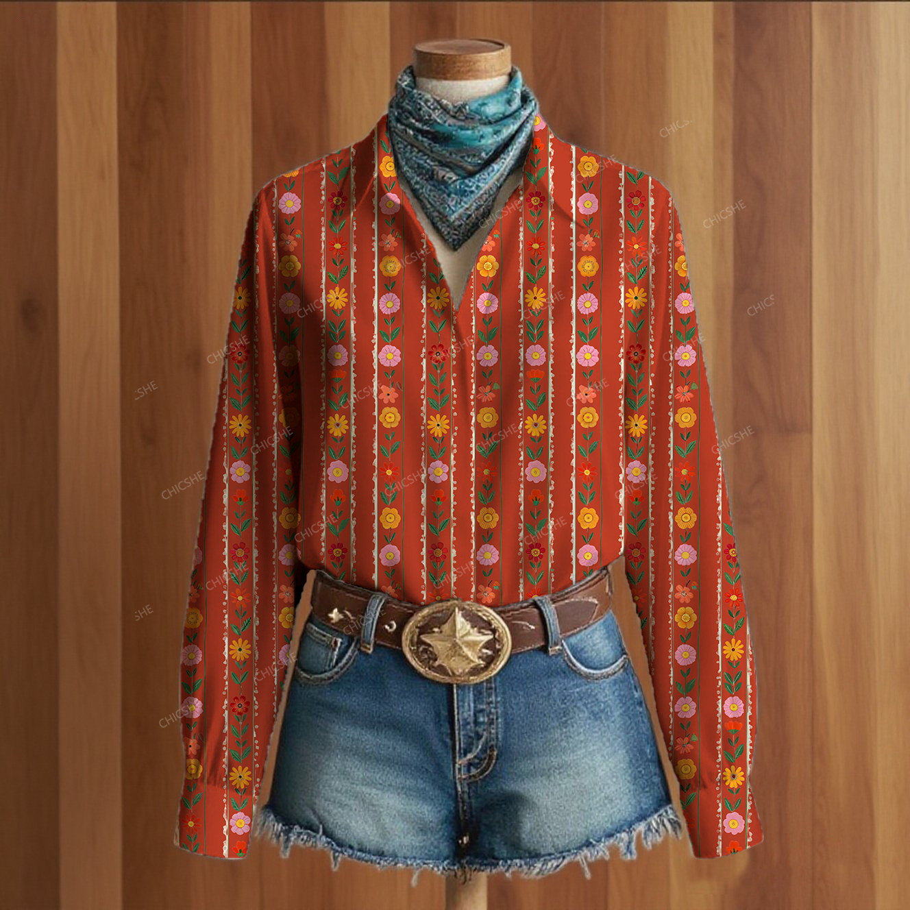 Women's Fresh Little Flowers Print Long Sleeve Shirt