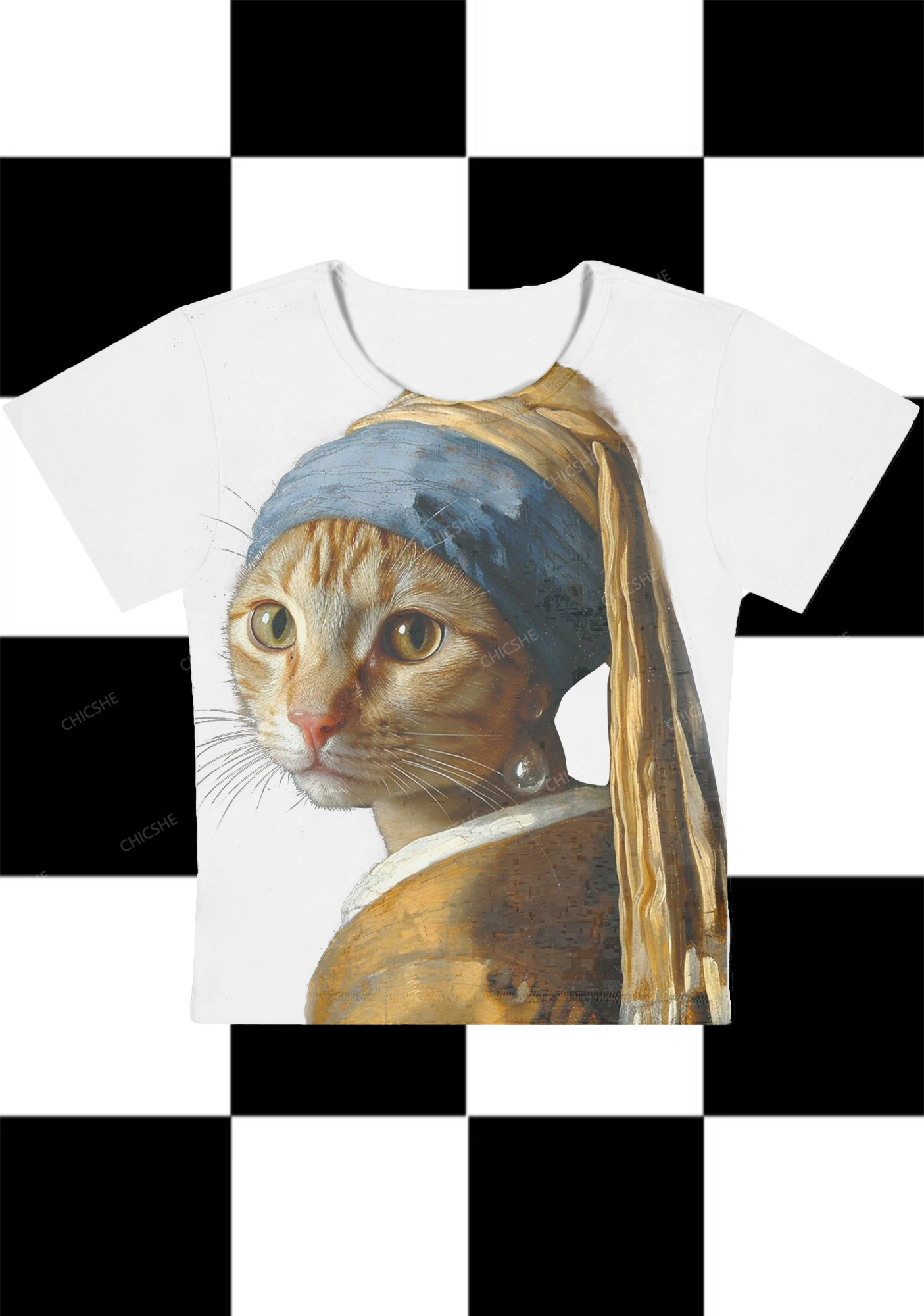 Chicshe Cat With Earrings Y2K Baby Tee 