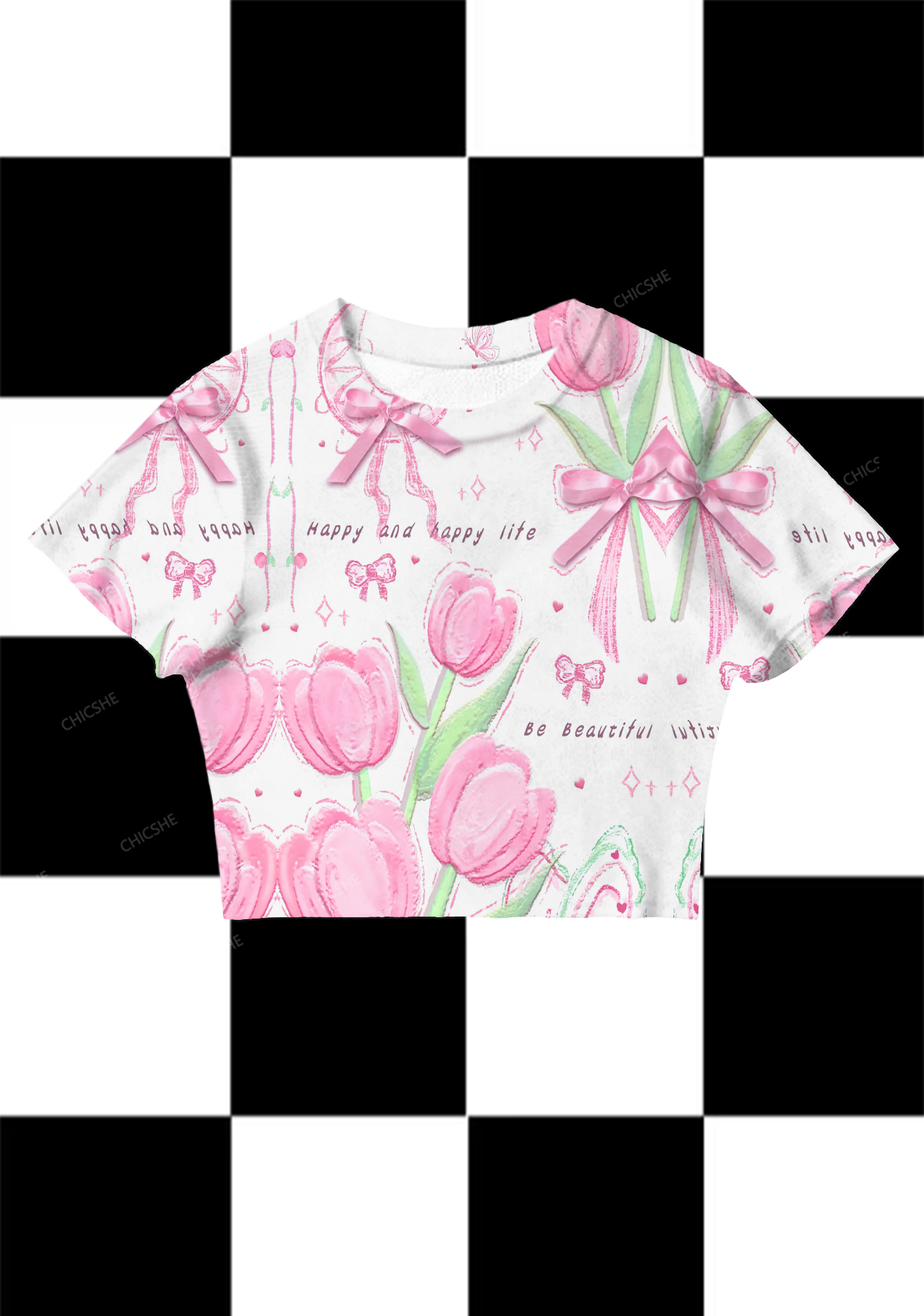 Chicshe Romantic Tulips Y2K Mesh Crop Top