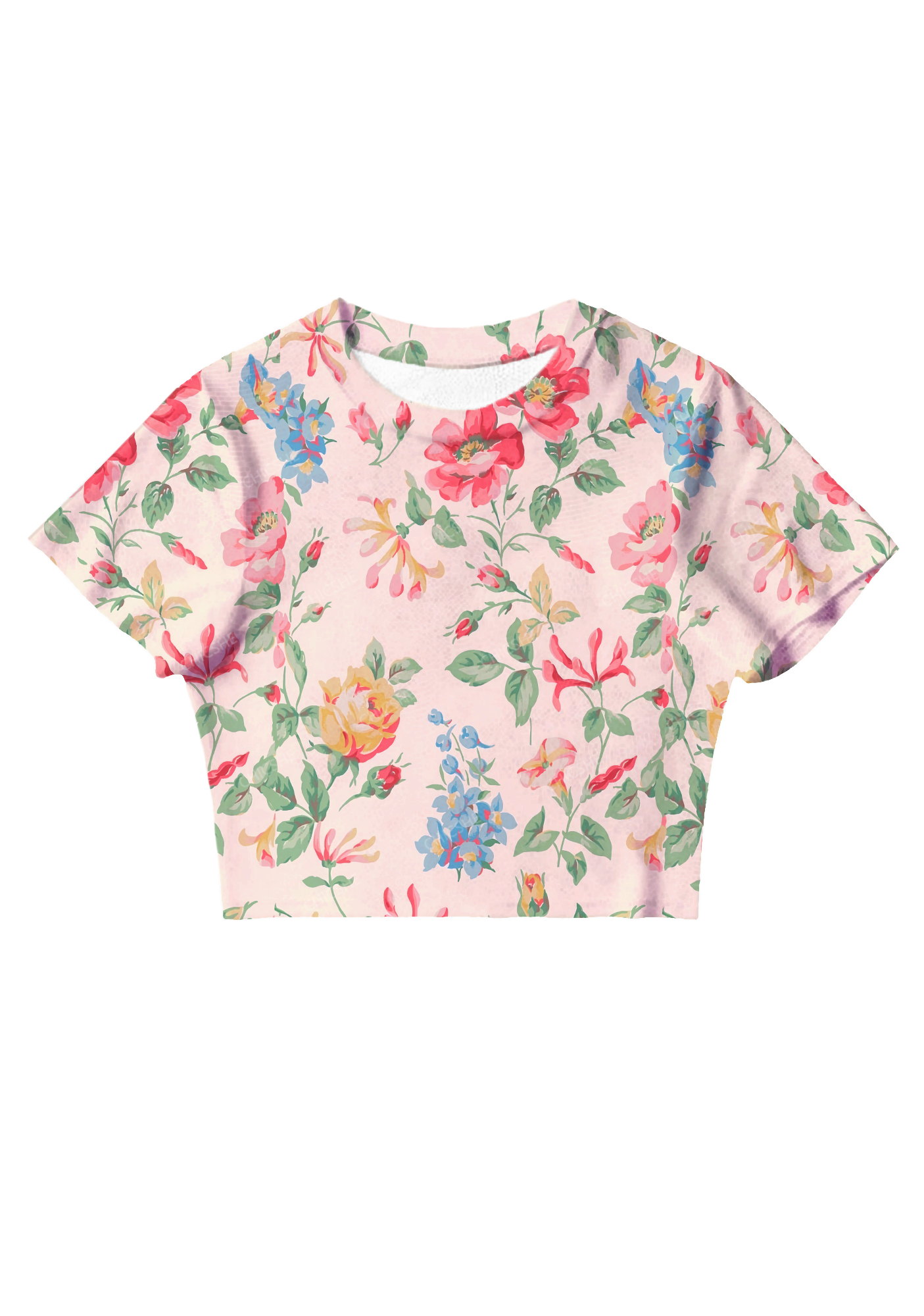 Chicshe Retro Floral Pink Y2K Mesh Crop Top