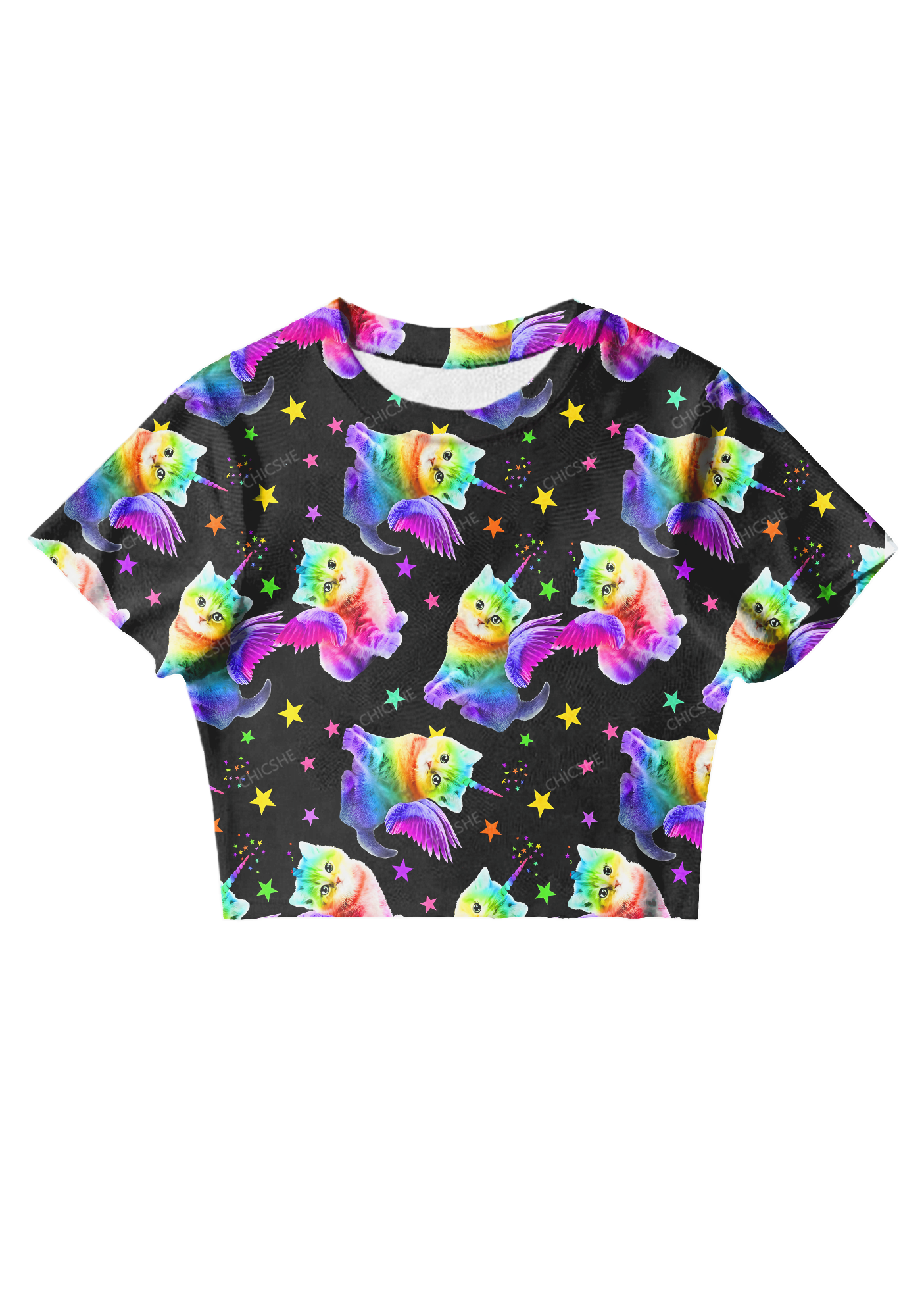Chicshe Unicorn Cat Y2K Mesh Crop Top
