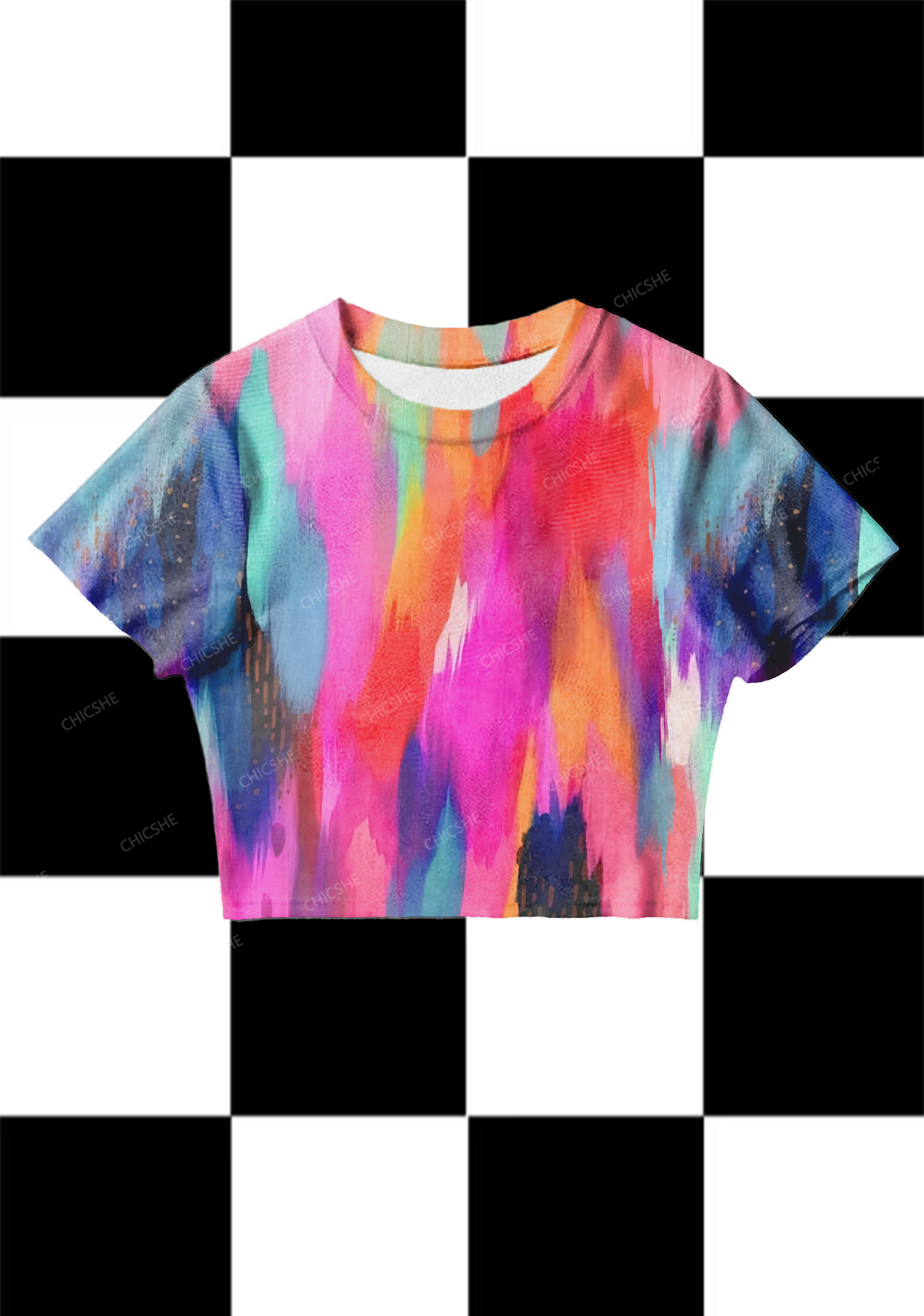 Chicshe Romantic Abstract Painting Print Y2K Mesh Crop Top