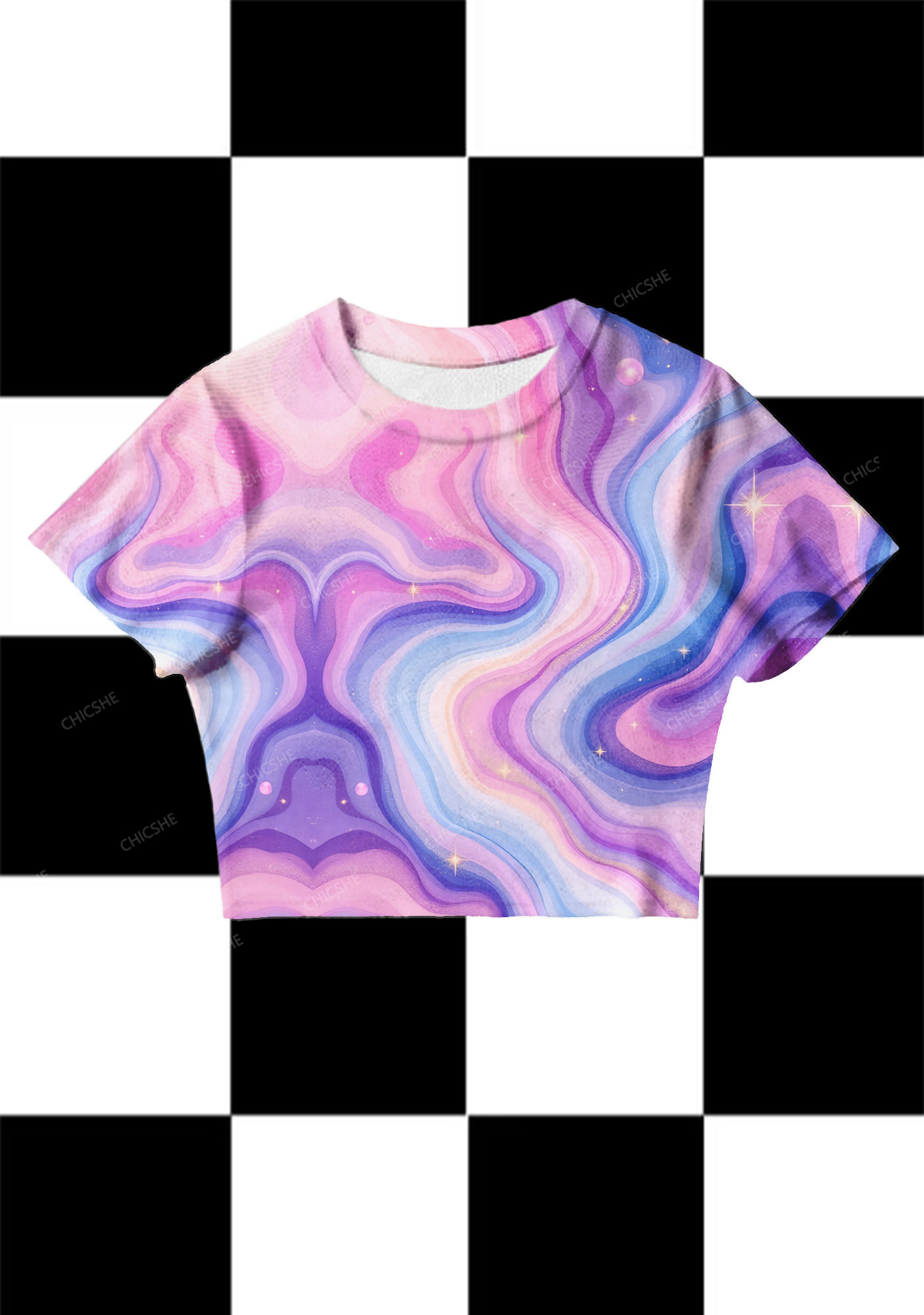 Chicshe Romantic Color Print Y2K Mesh Crop Top