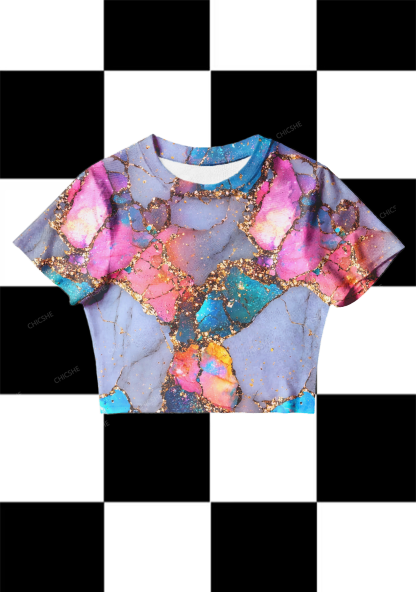 Chicshe Colorful Texture Print Y2K Mesh Crop Top