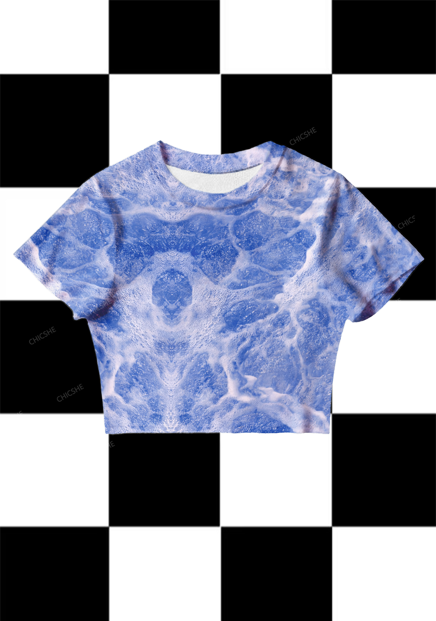 Chicshe Irresistible Sea Print Y2K Mesh Crop Top