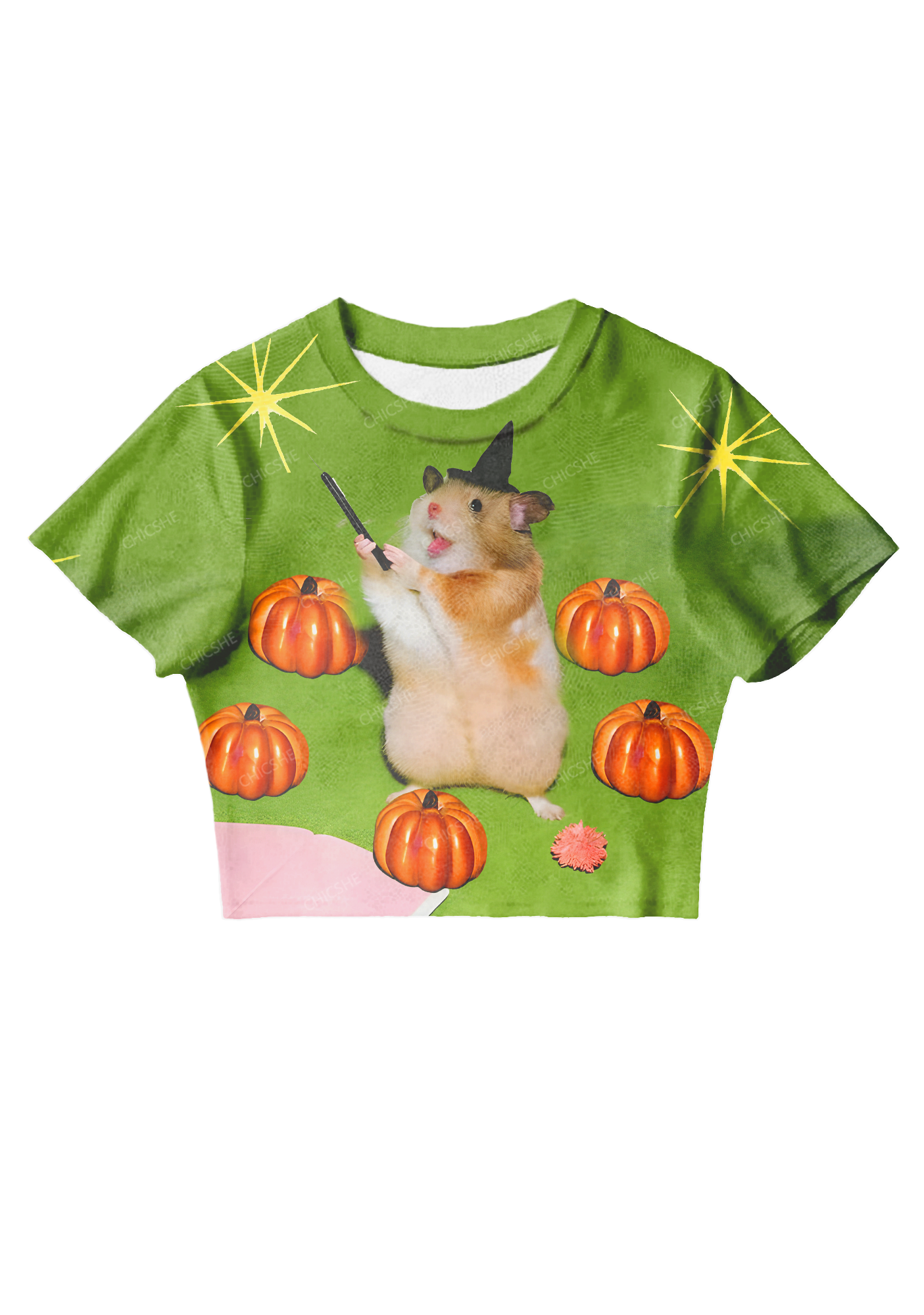 Chicshe Pumpkin Wizard Rat Y2K Mesh Crop Top