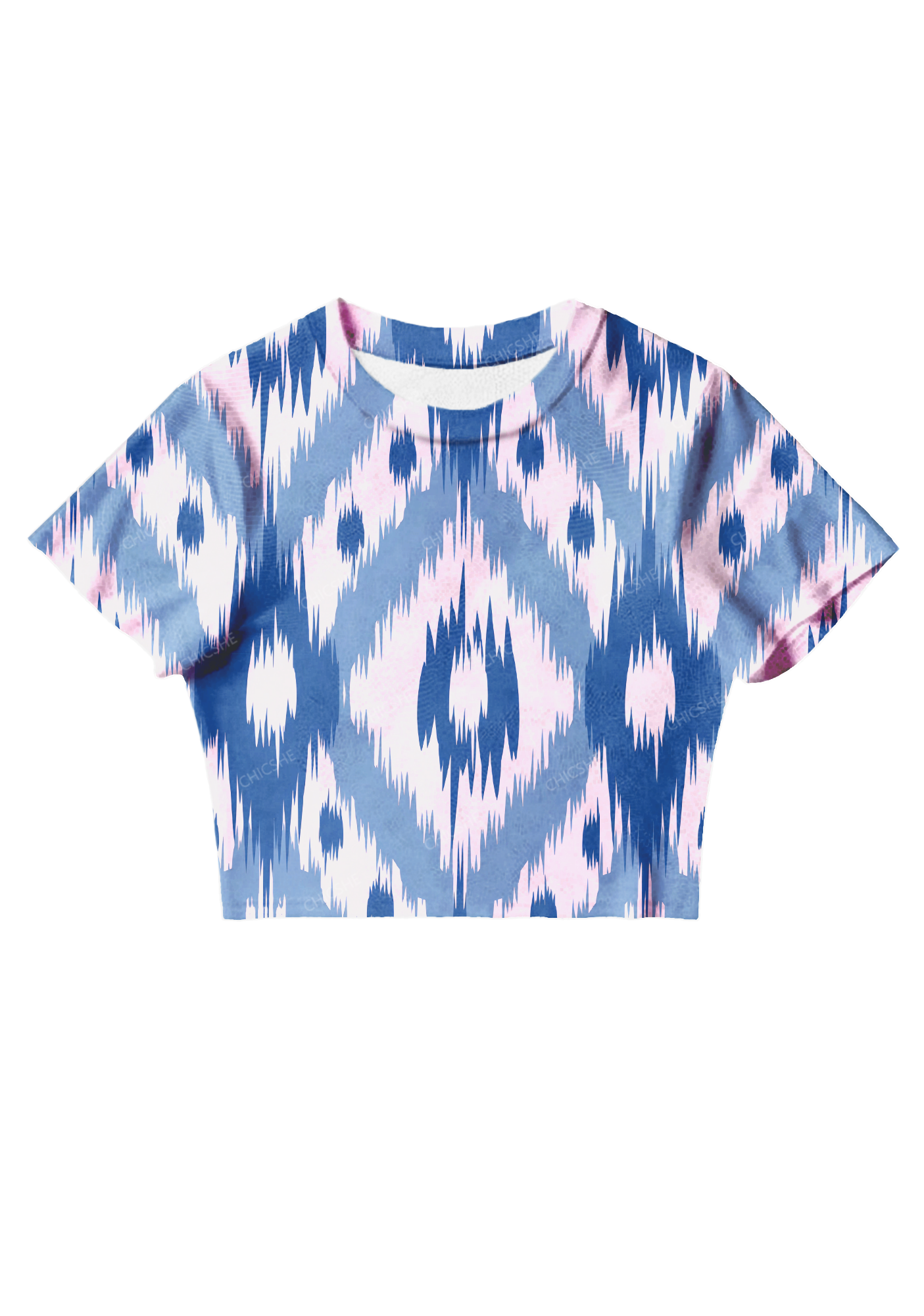 Chicshe Blue Abstract Print Y2K Mesh Crop Top