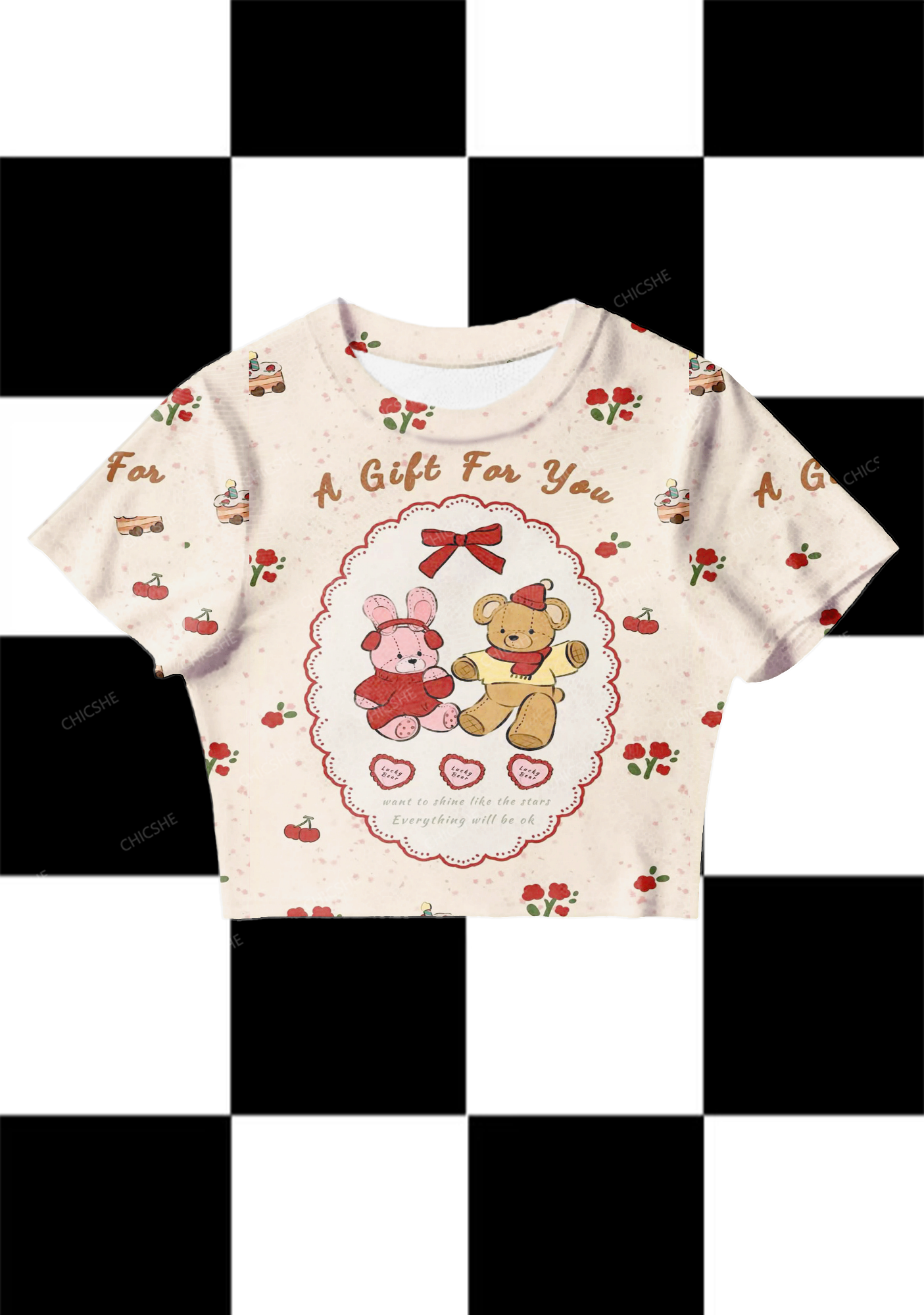 Chicshe Roses And Bear Y2K Mesh Crop Top