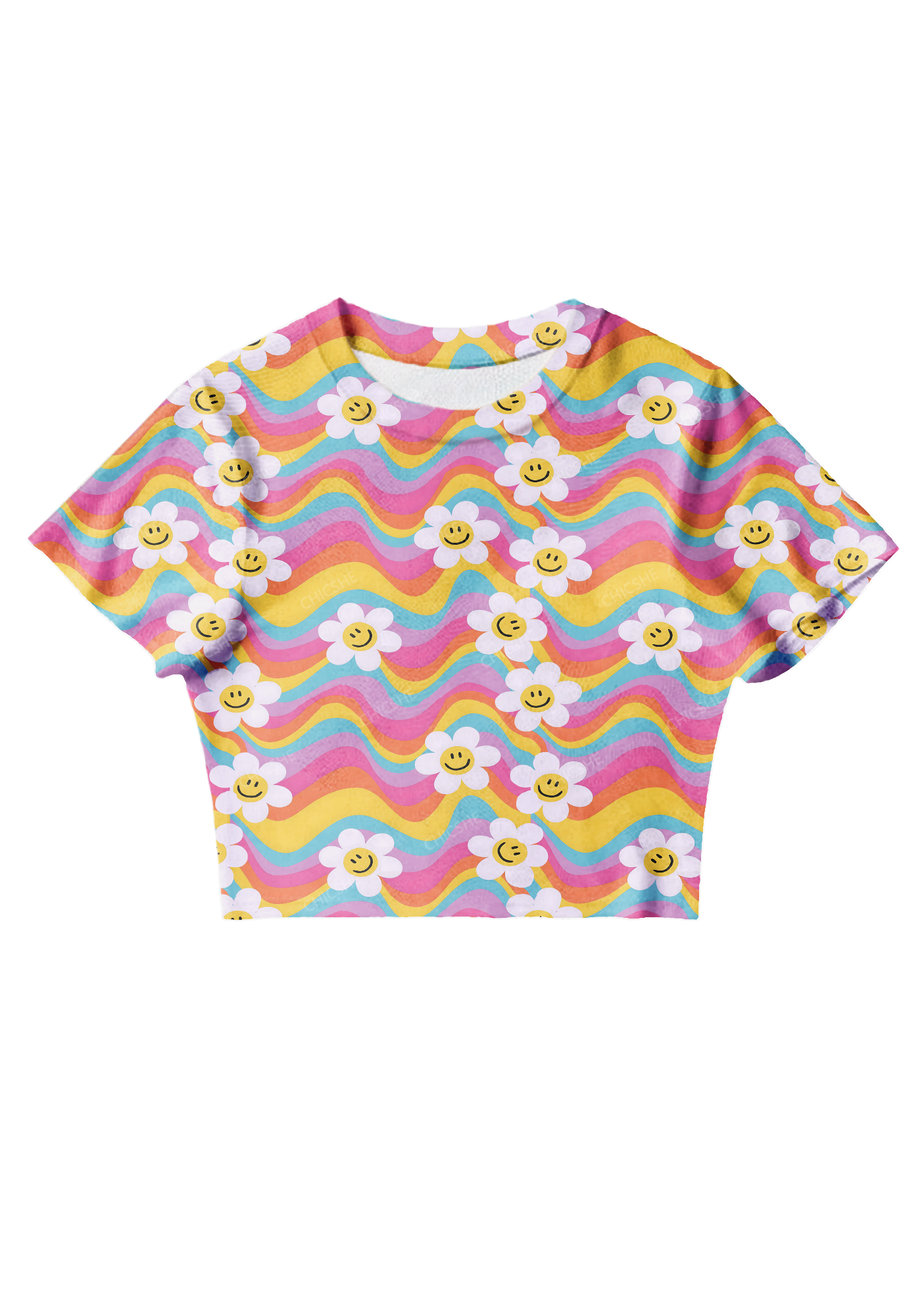 Chicshe Rainbow Wave Y2K Mesh Crop Top