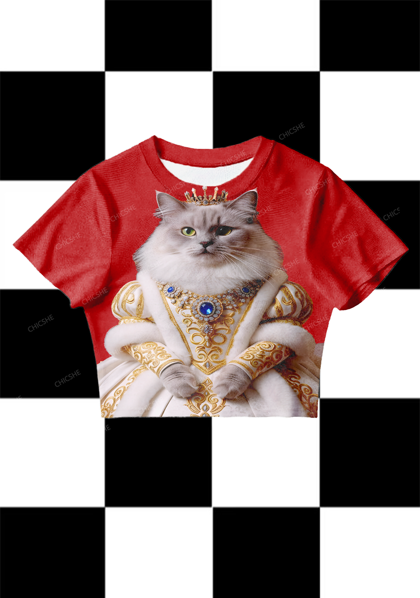 Chicshe Red Queen Cat Y2K Mesh Crop Top