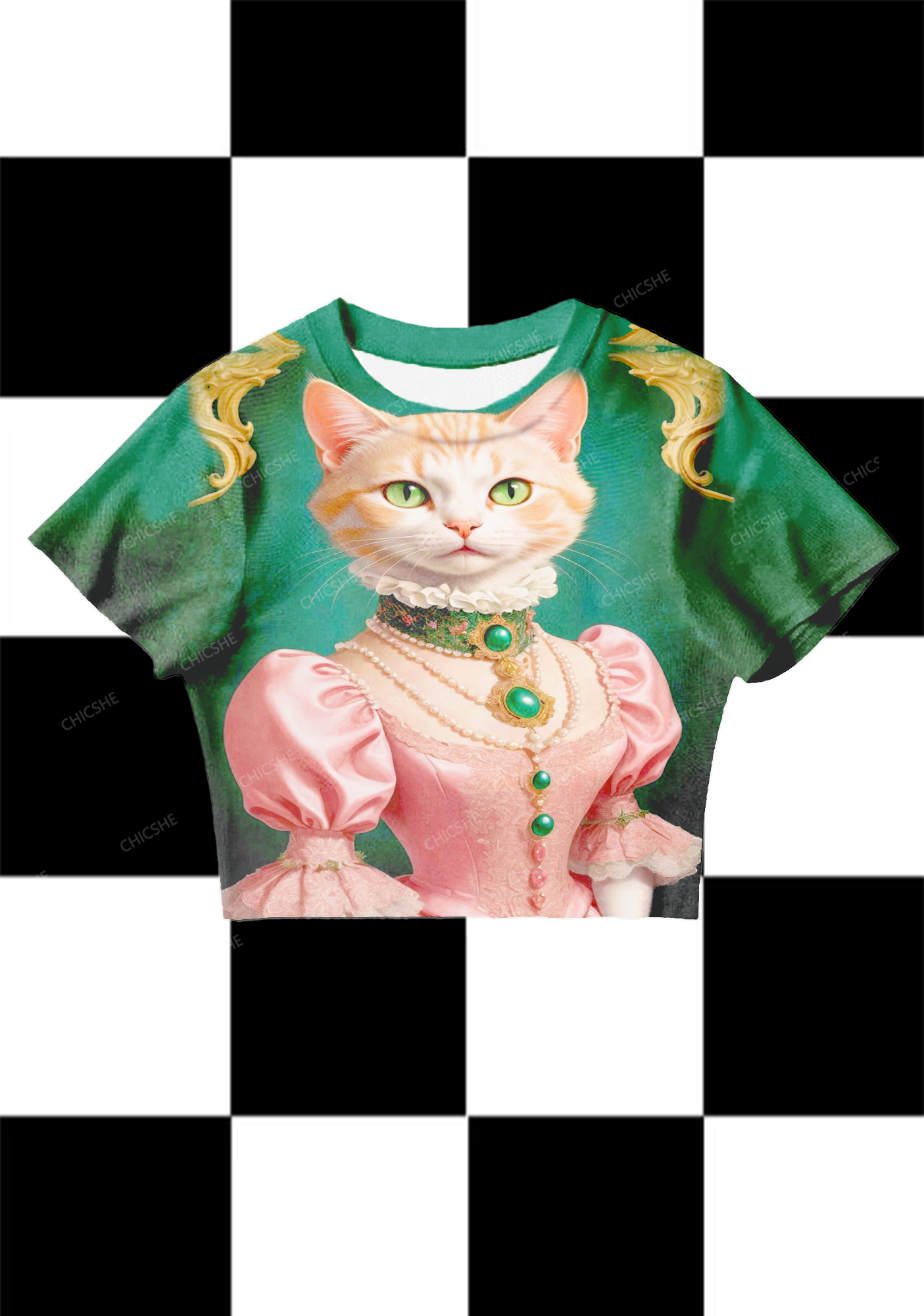 Chicshe Pink Retro Cat Y2K Mesh Crop Top