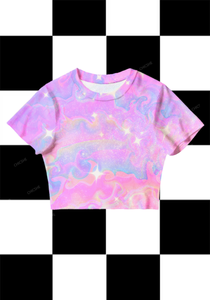 Chicshe Color Printing Y2K  Mesh Crop Top