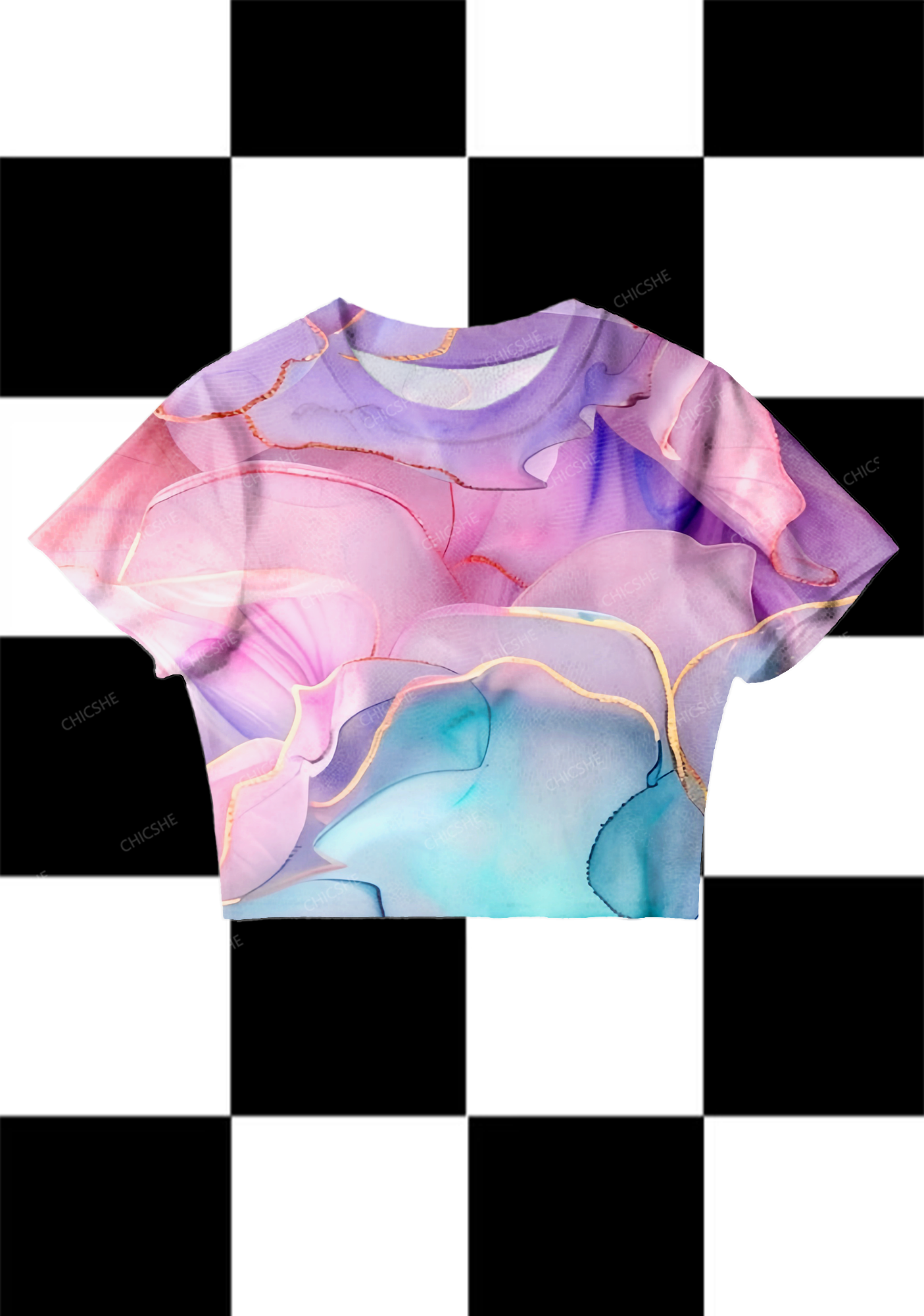 Chicshe Abstract Colorful Flower Art Y2K Mesh Crop Top