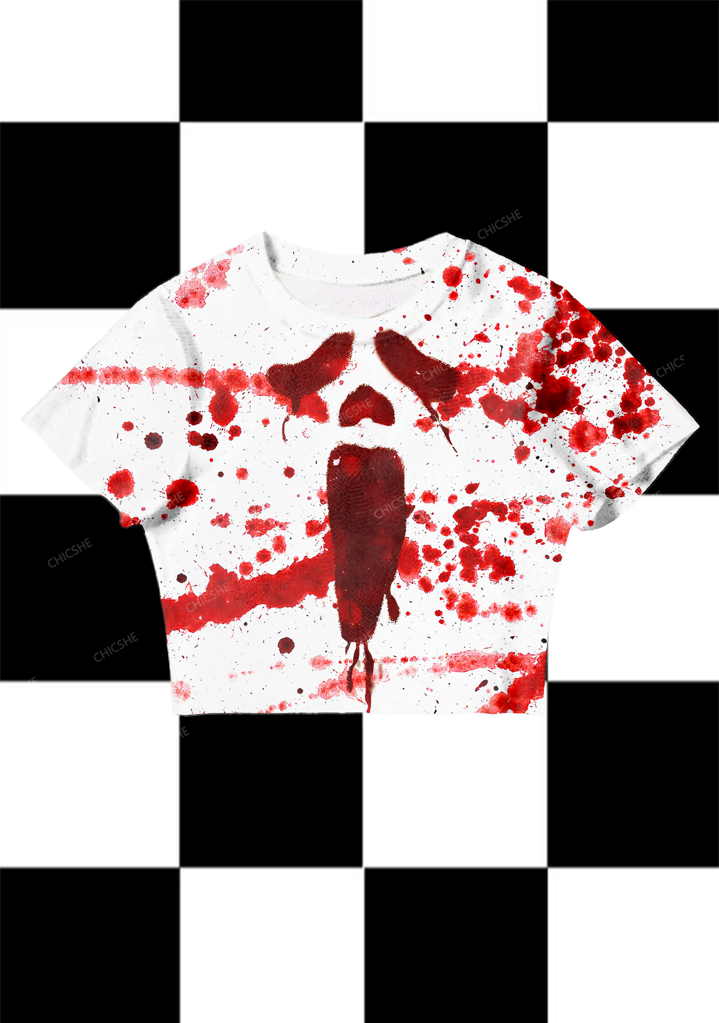 Halloween Ghost Face Blood Y2K Mesh Crop Top Chicshe