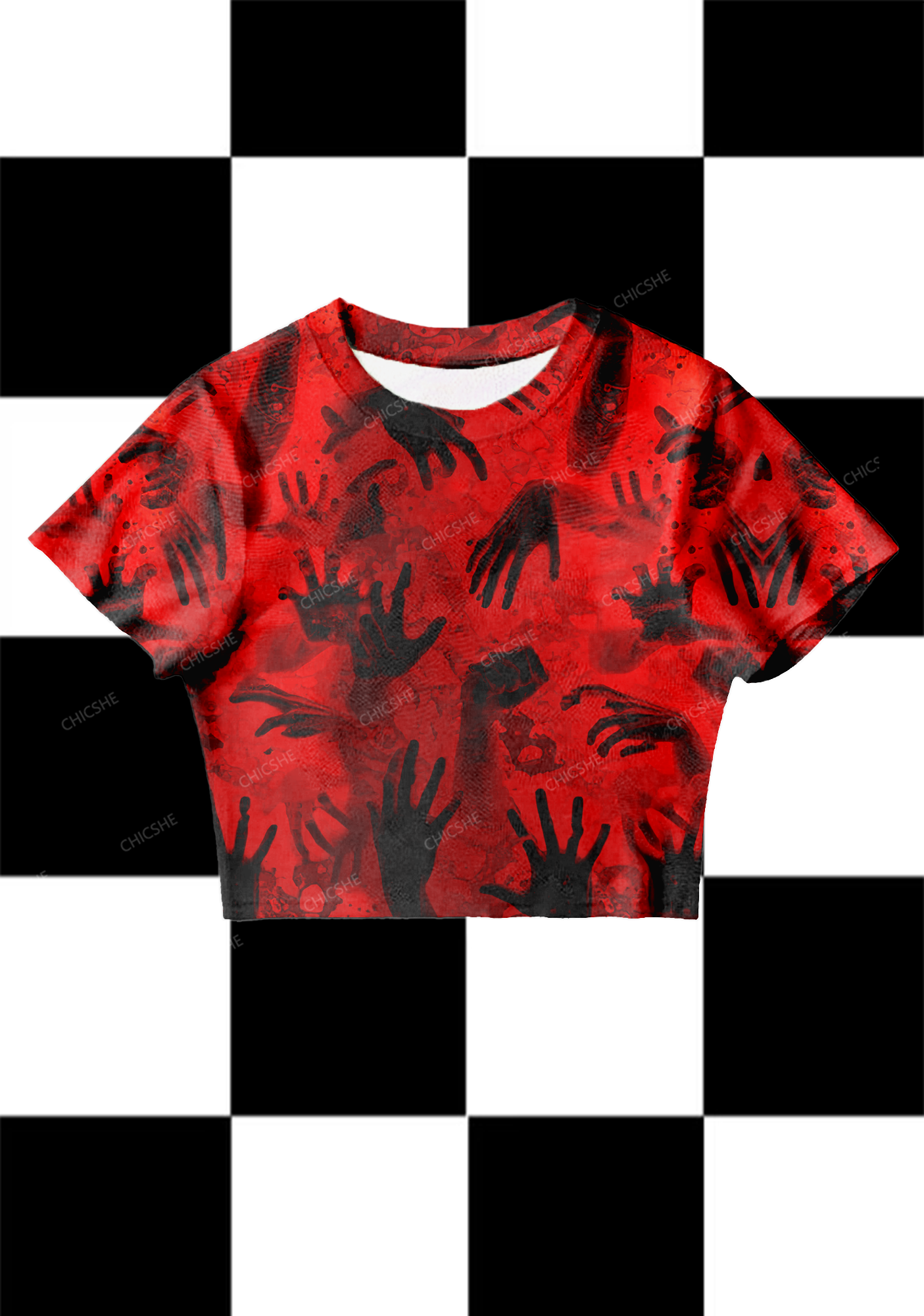 Halloween Scary Hands Y2K Mesh Crop Top Chicshe