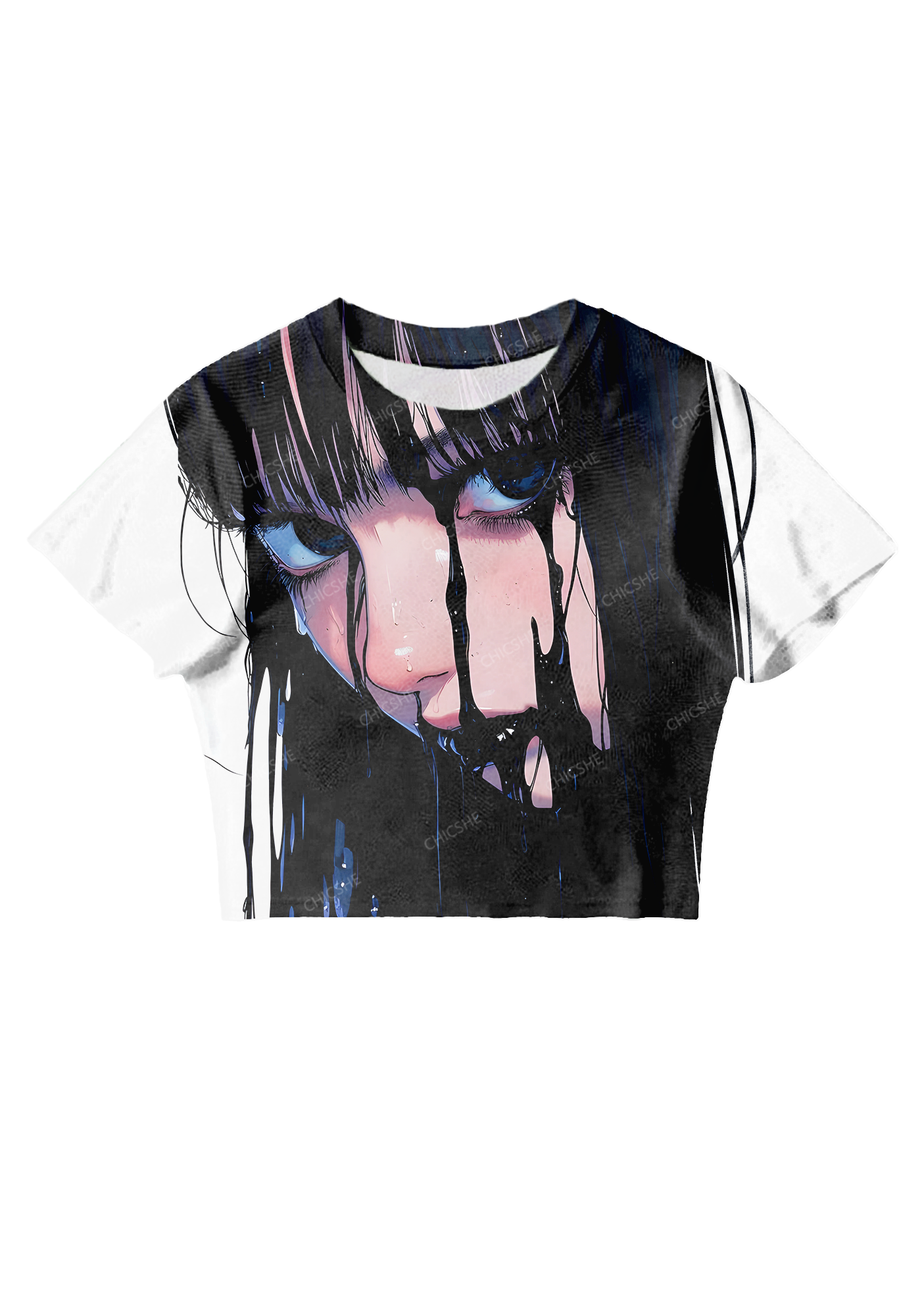Chicshe Halloween Ghost Face Y2K Mesh Crop Top 