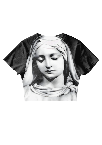 Chicshe Black Character Print Y2K Mesh Crop Top 