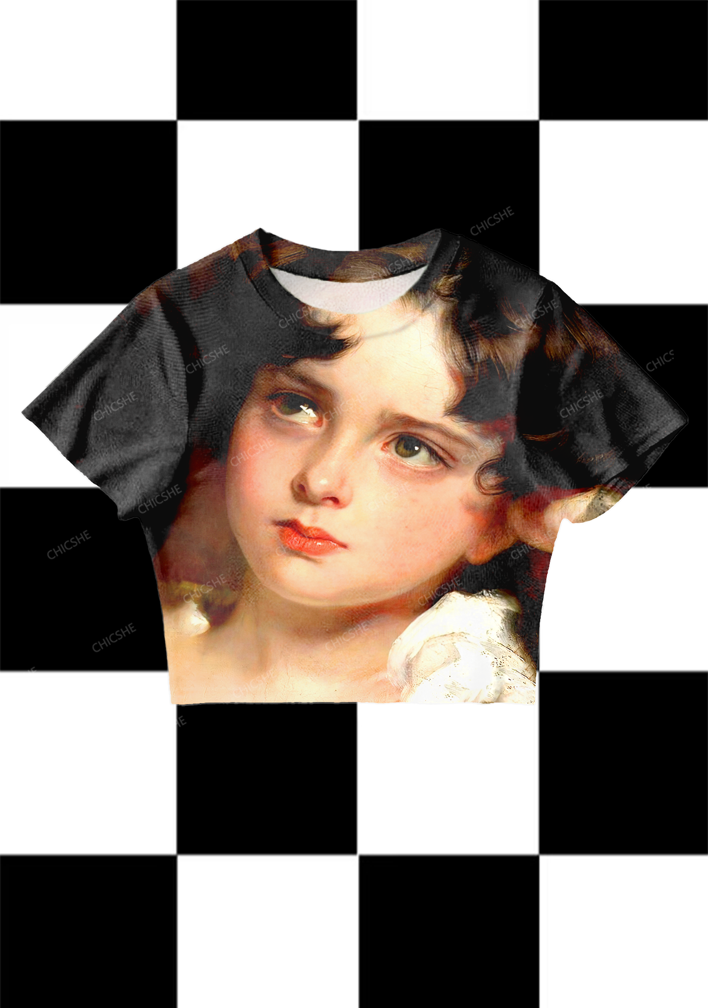 Chicshe Handsome Face Print Y2K Mesh Crop Top 