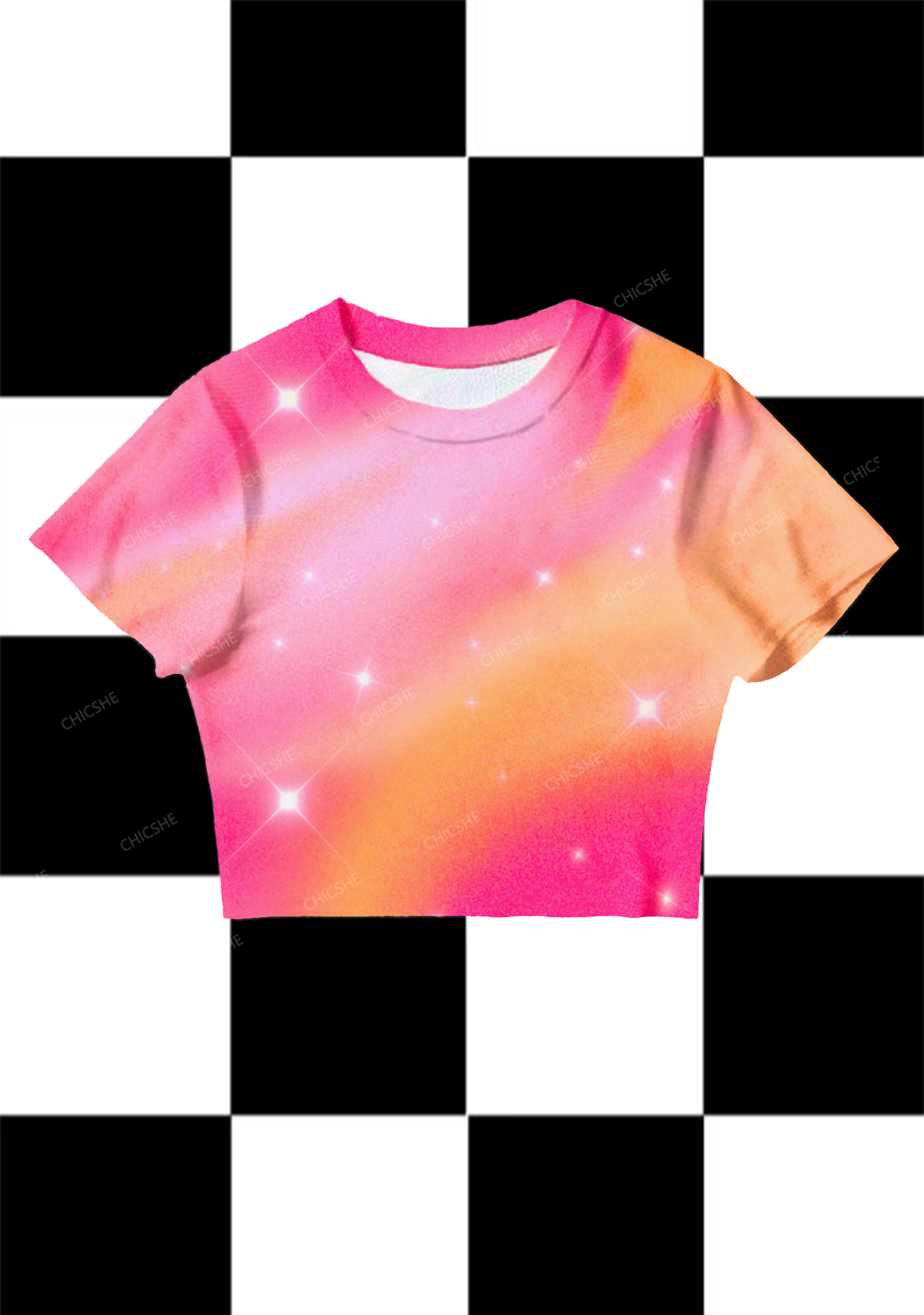 Chicshe Pink Gradient Print Y2K  Mesh Crop Top