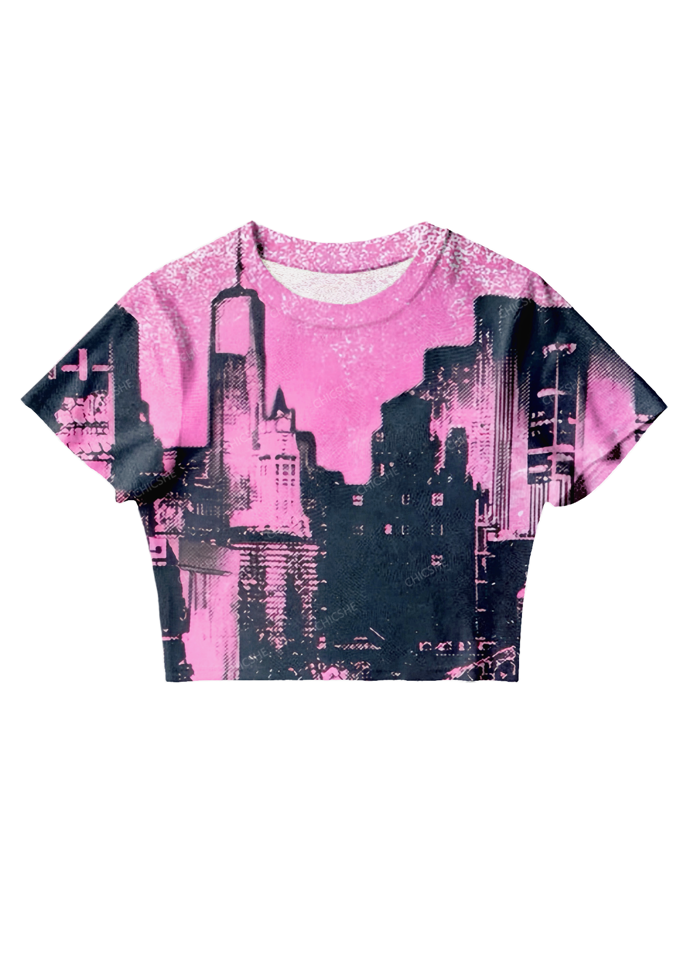 Chicshe Pink City Y2K Mesh Crop Top 