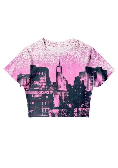 Chicshe Pink City Print Y2K Mesh Crop Top 