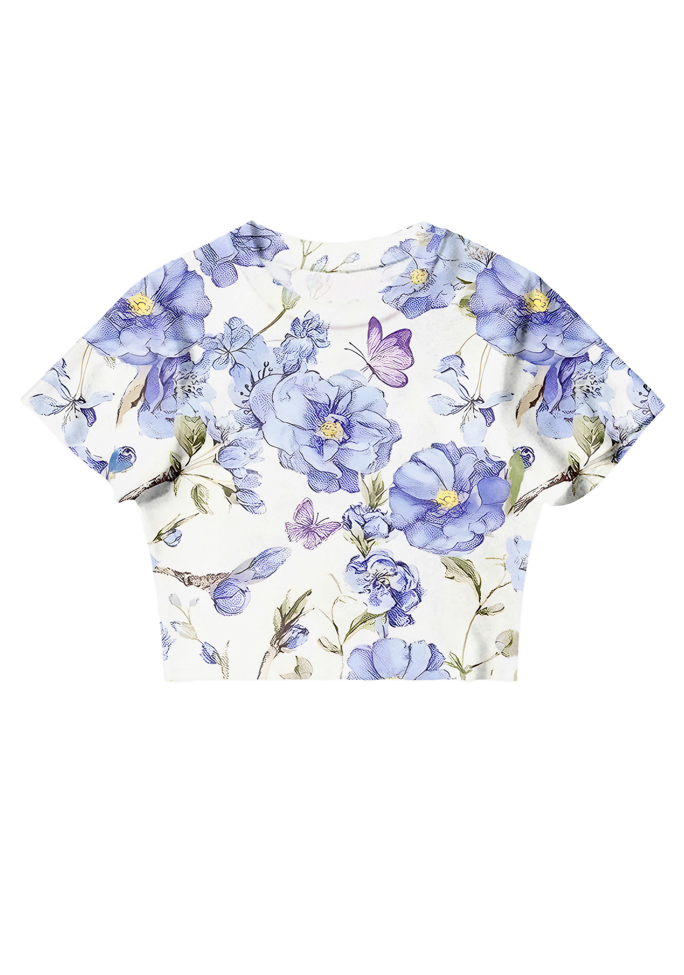 Chicshe Purple Romantic Flowers Y2K Mesh Crop Top 