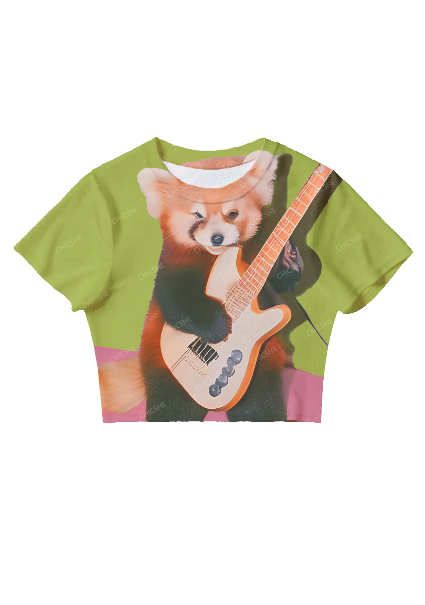  Chicshe Passionate Raccoon Guitarist Y2K Mesh Crop Top