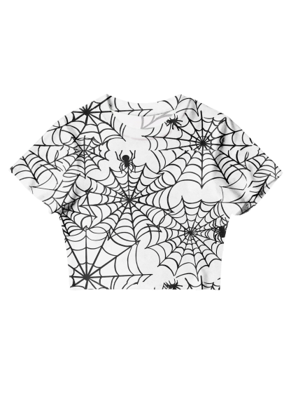 Chicshe Halloween Spider Web Y2K Mesh Crop Top 