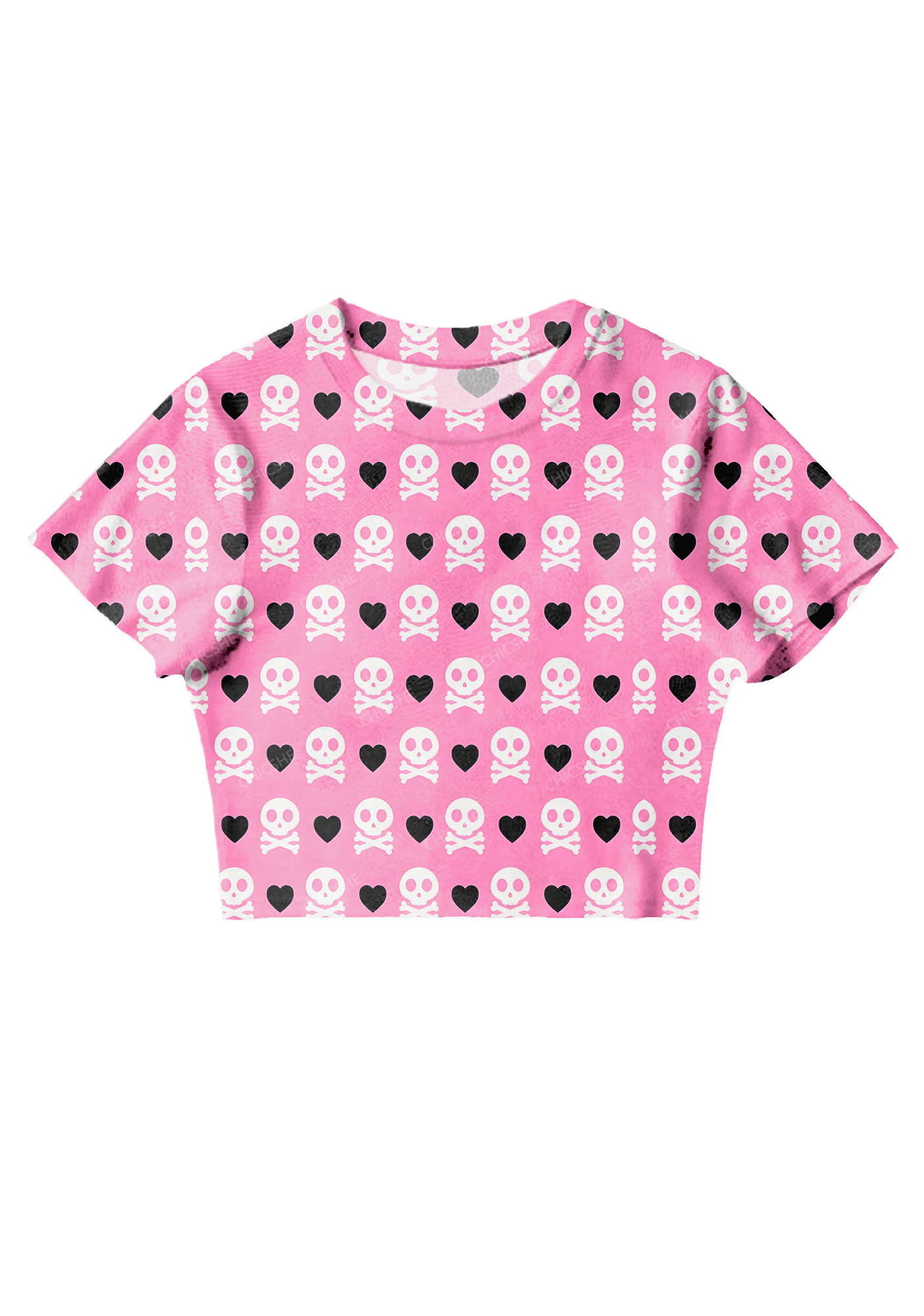 Chicshe Halloween Skull Heart Y2K Mesh Crop Top 