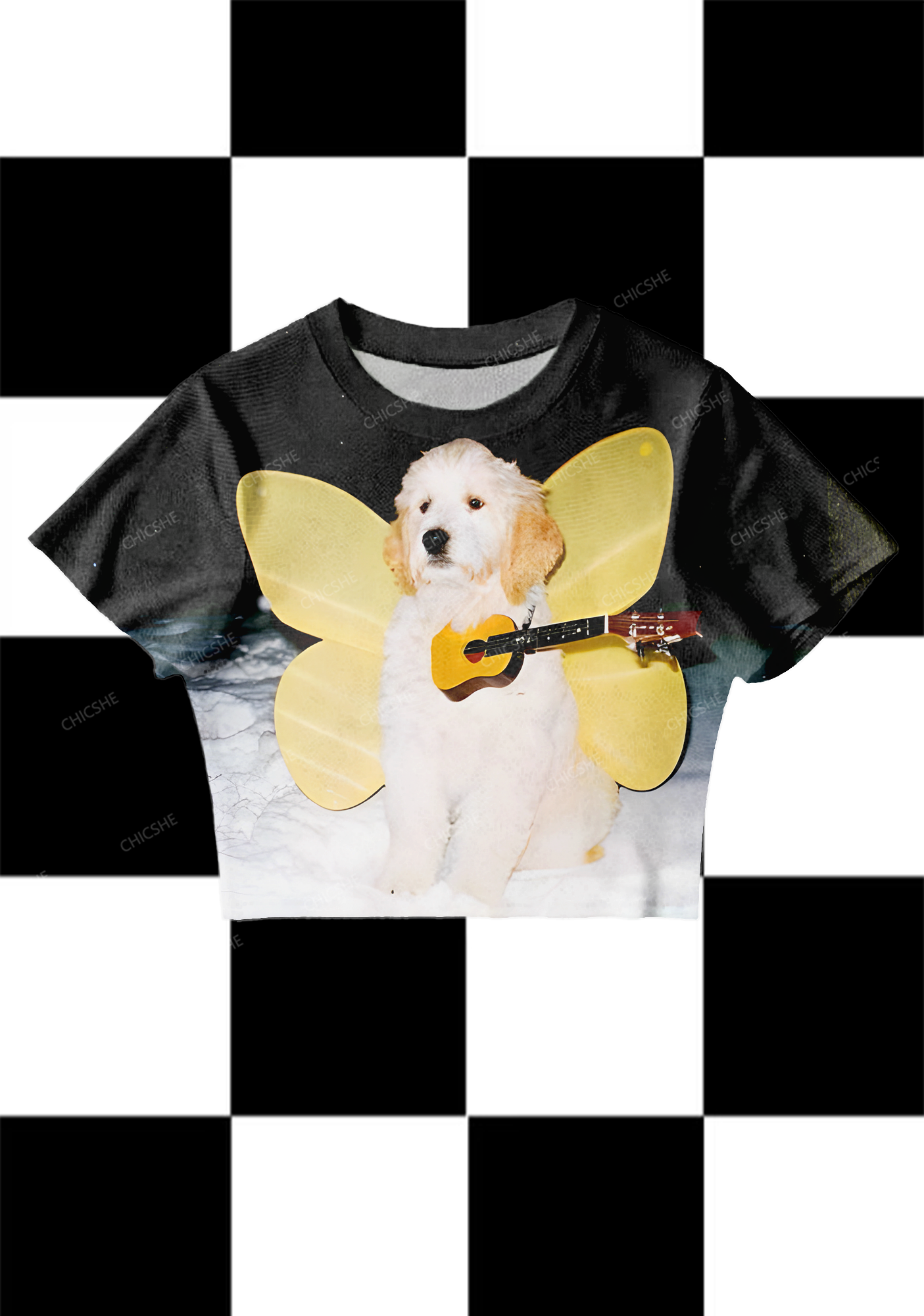 Chicshe Butterfly Fairy Dog Y2K Mesh Crop Top 