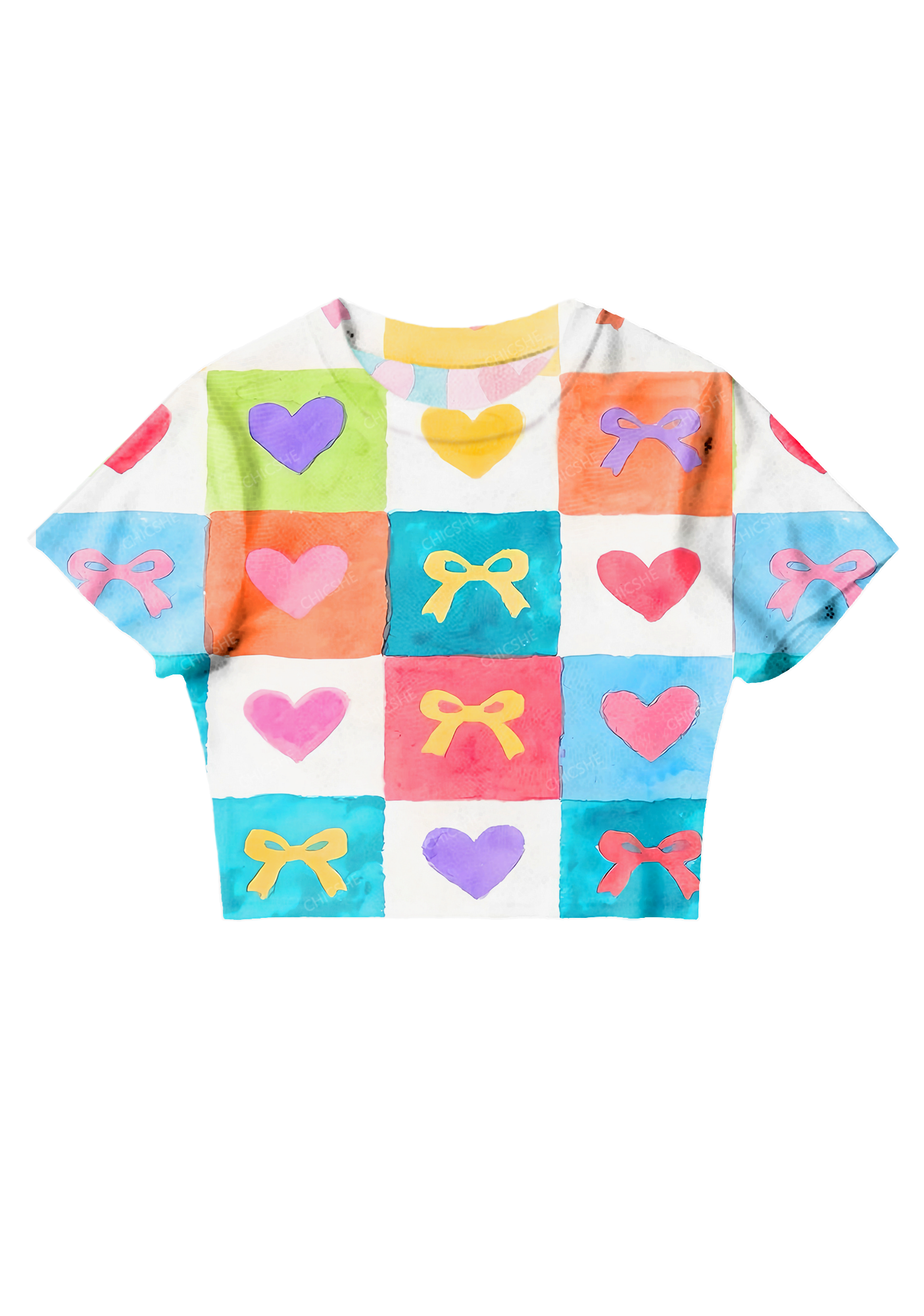 Chicshe Sweetheart Love Prints Y2K Mesh Crop Top 